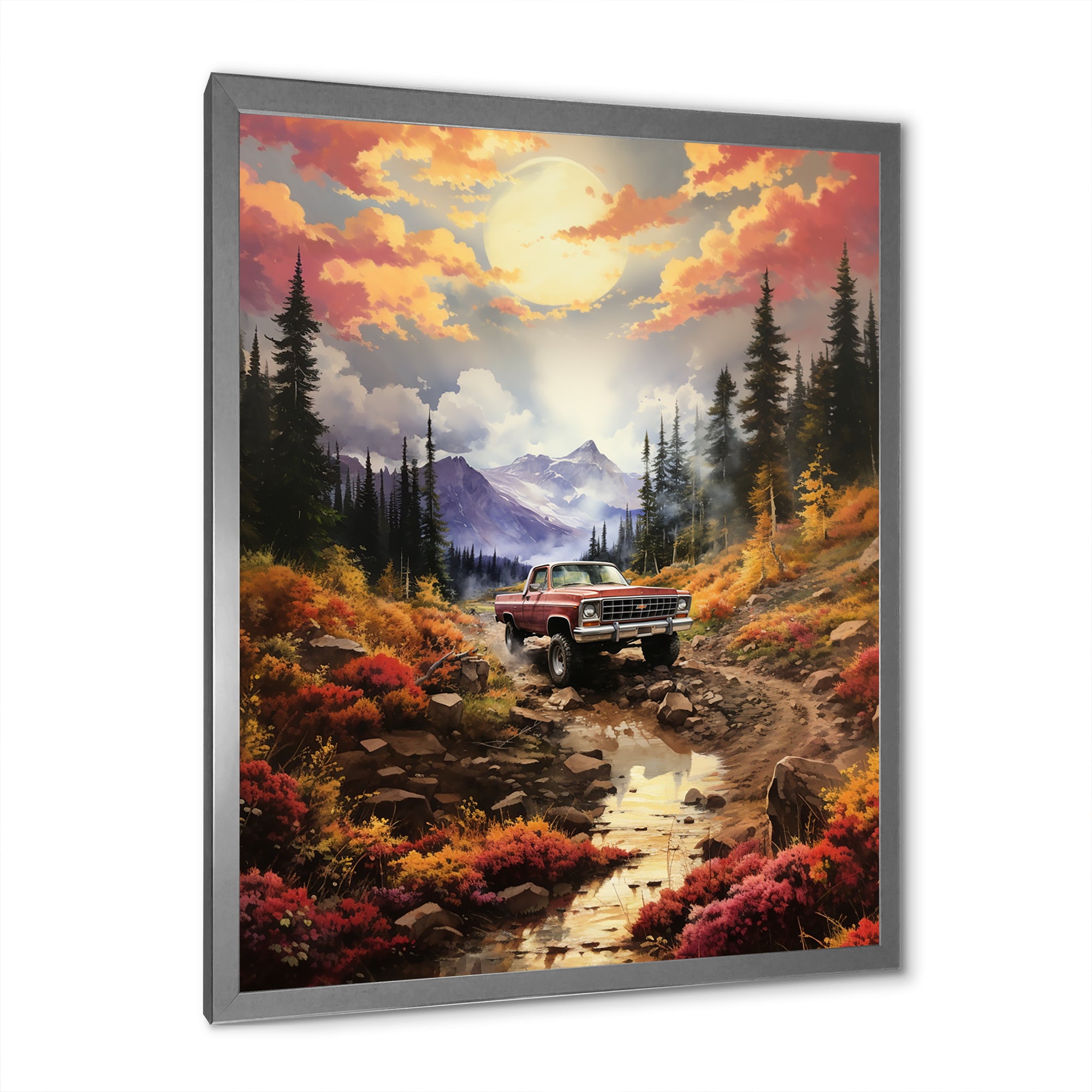 Yellow Pickup Truck Mountain Majesty - Pickup Truck Canvas Wall Art