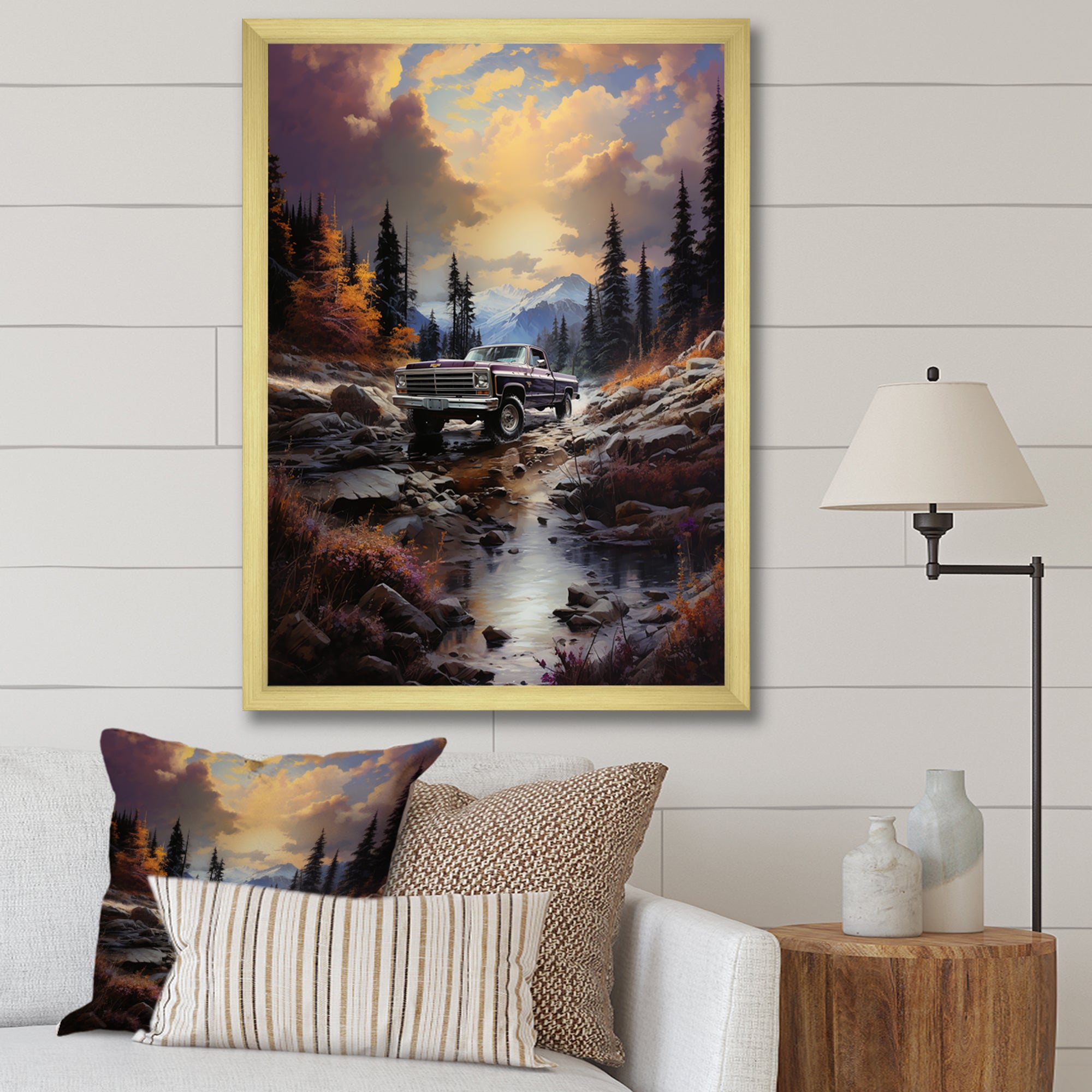 Brown Pickup Truck Mountain Majesty I - Pickup Truck Canvas Wall Art