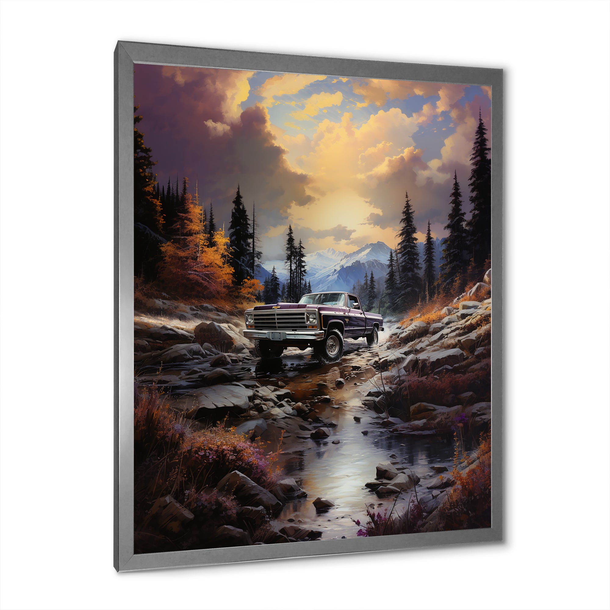 Brown Pickup Truck Mountain Majesty I - Pickup Truck Canvas Wall Art