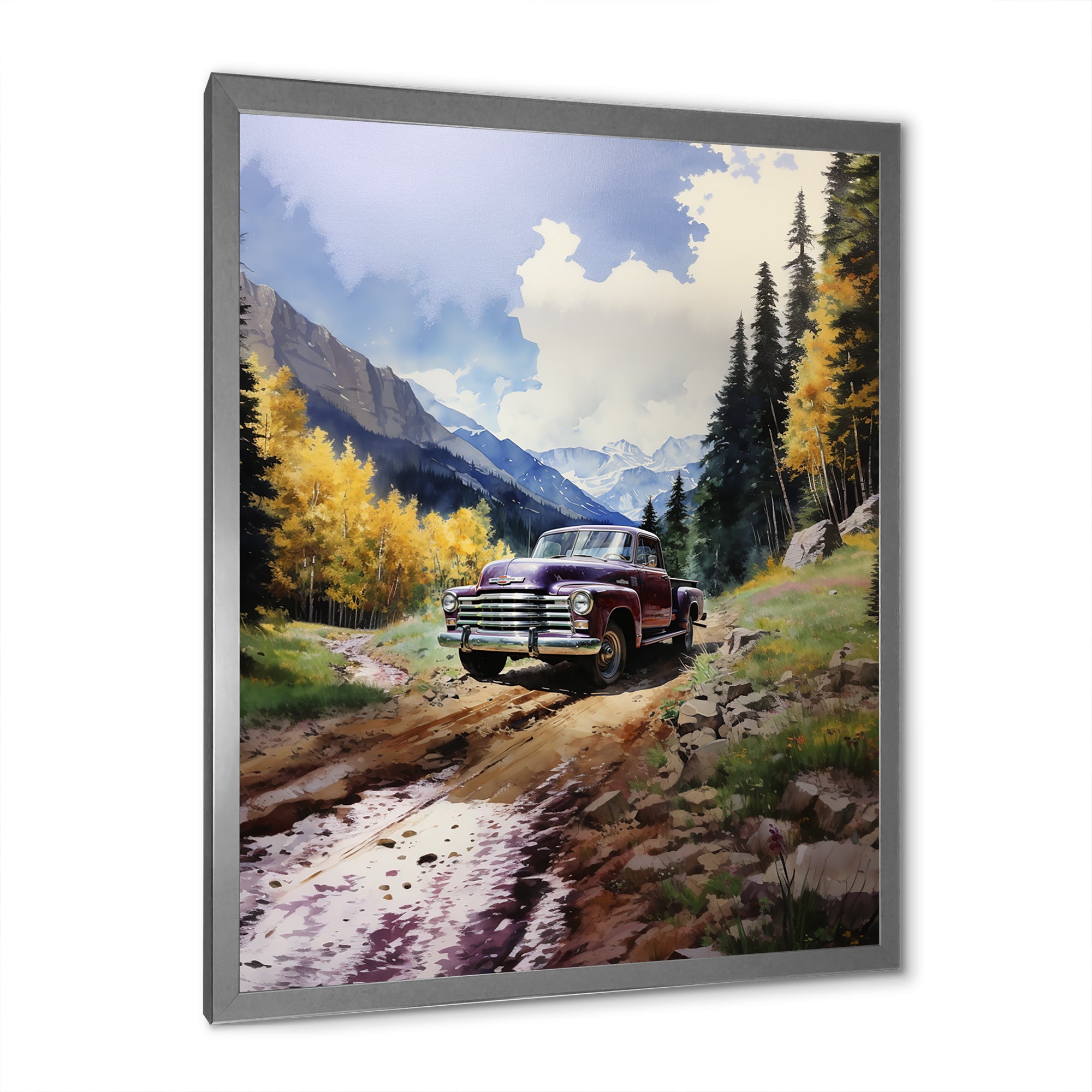 Green Pickup Truck Mountain Majesty - Pickup Truck Canvas Wall Art