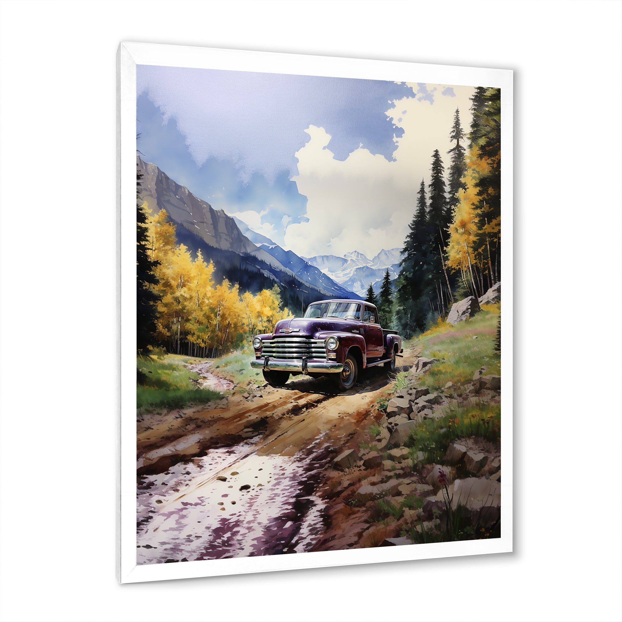 Green Pickup Truck Mountain Majesty - Pickup Truck Canvas Wall Art
