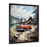 Red Pickup Truck Mountain Retreat - Pickup Truck Canvas Wall Art