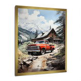 Red Pickup Truck Mountain Retreat - Pickup Truck Canvas Wall Art