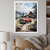 Red Pickup Truck Mountain Retreat - Pickup Truck Canvas Wall Art