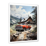 Red Pickup Truck Mountain Retreat - Pickup Truck Canvas Wall Art