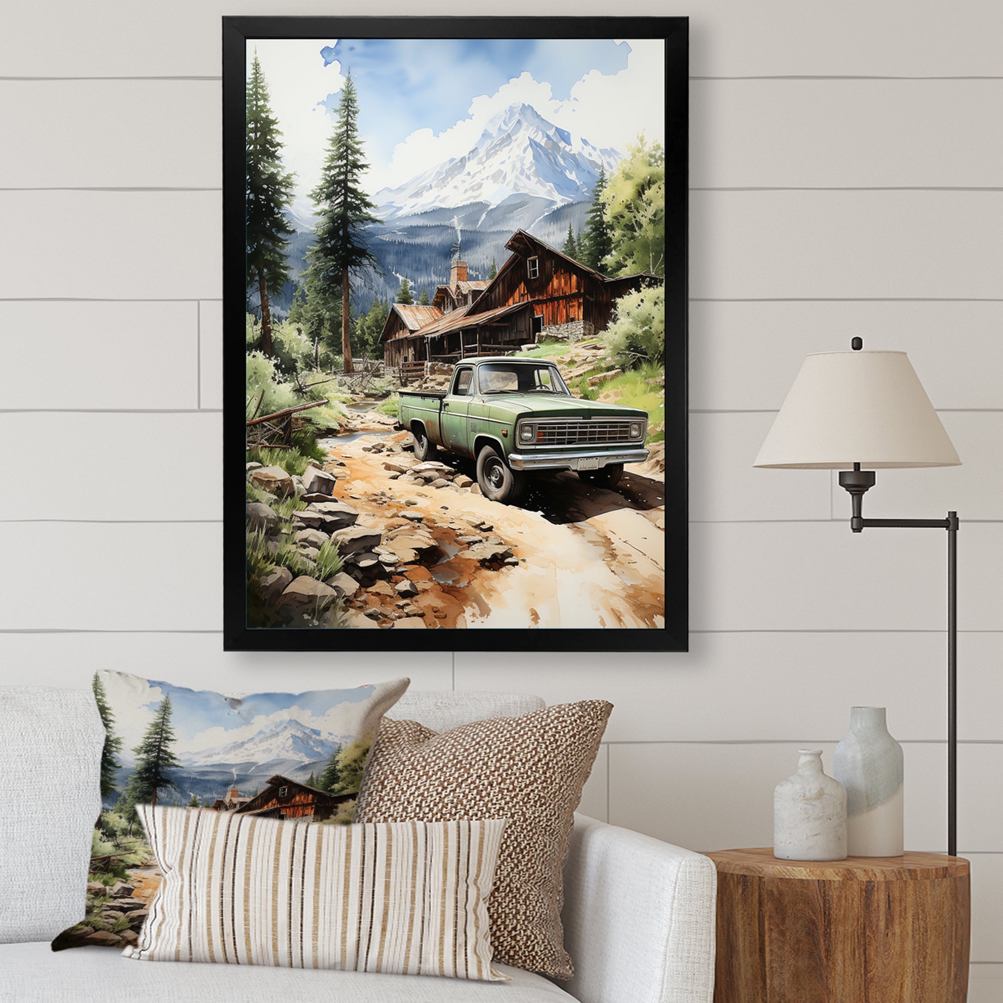 Pickup Truck Mountain Retreat - Pickup Truck Canvas Wall Art