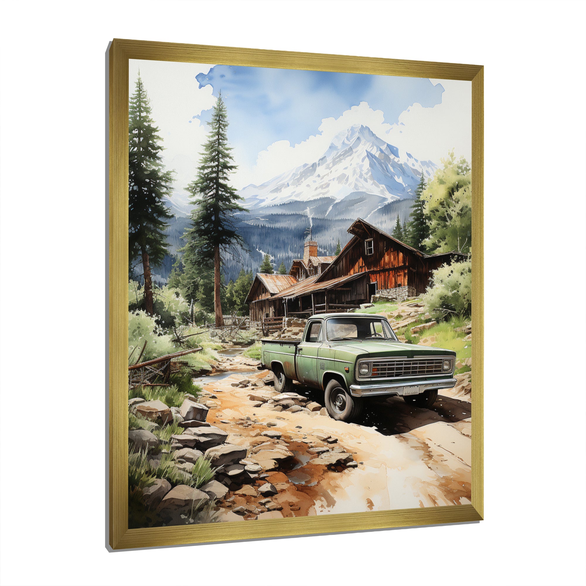 Pickup Truck Mountain Retreat - Pickup Truck Canvas Wall Art