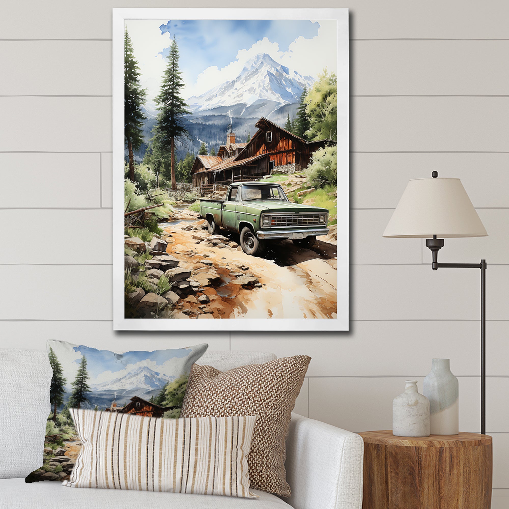 Pickup Truck Mountain Retreat - Pickup Truck Canvas Wall Art