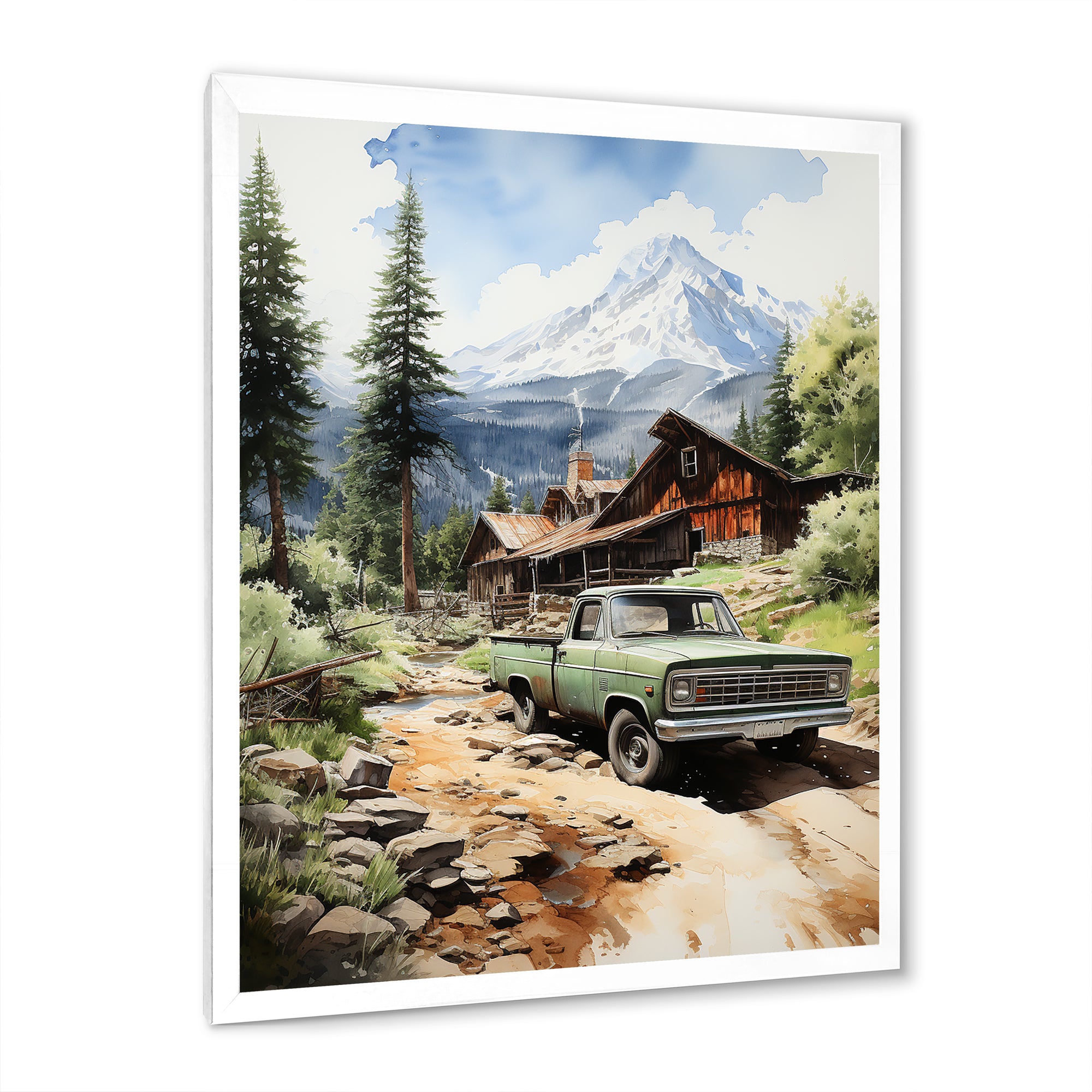 Pickup Truck Mountain Retreat - Pickup Truck Canvas Wall Art