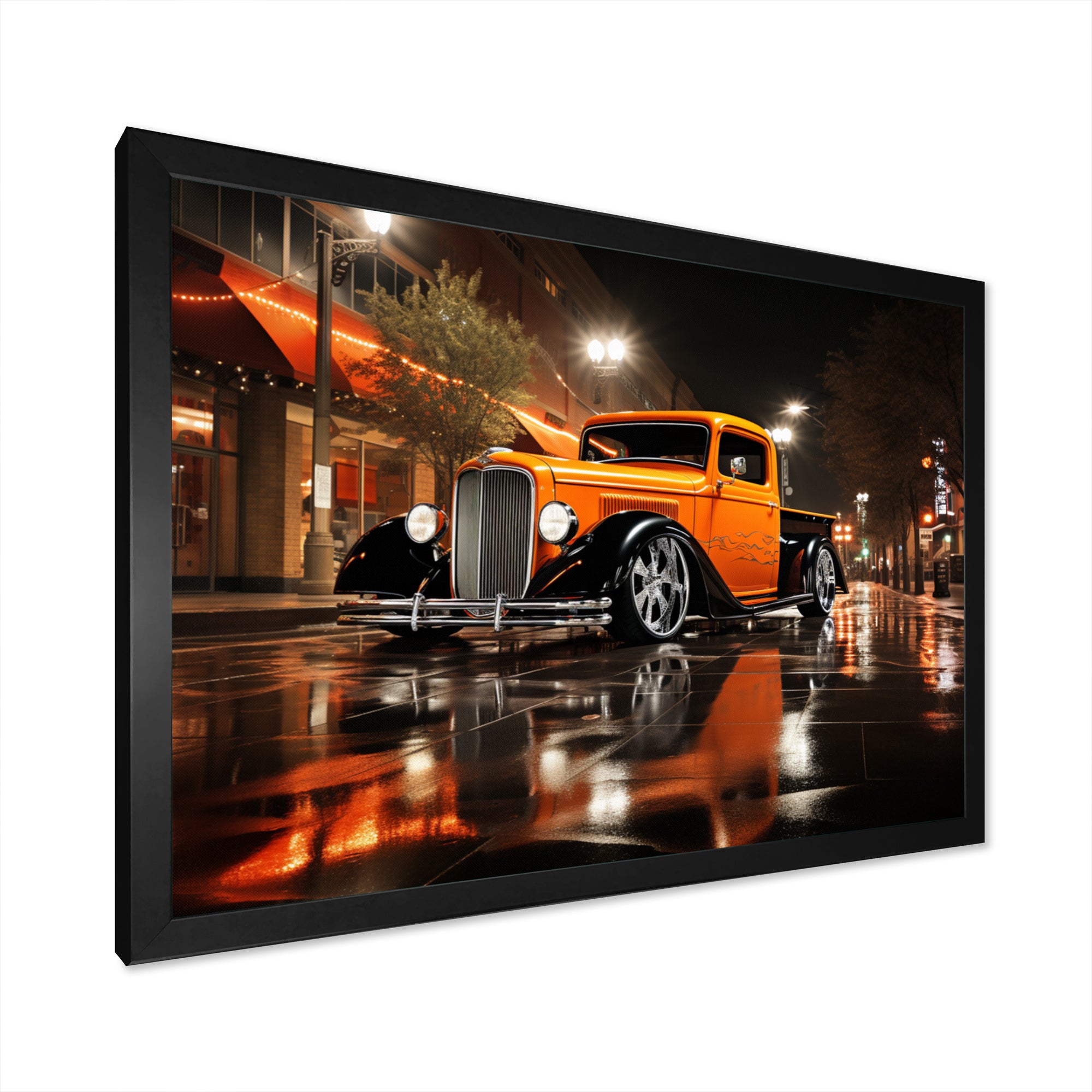 Orange Pickup Truck Night Drifters - Pickup Truck Canvas Wall Art