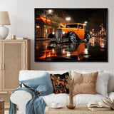 Orange Pickup Truck Night Drifters - Pickup Truck Canvas Wall Art