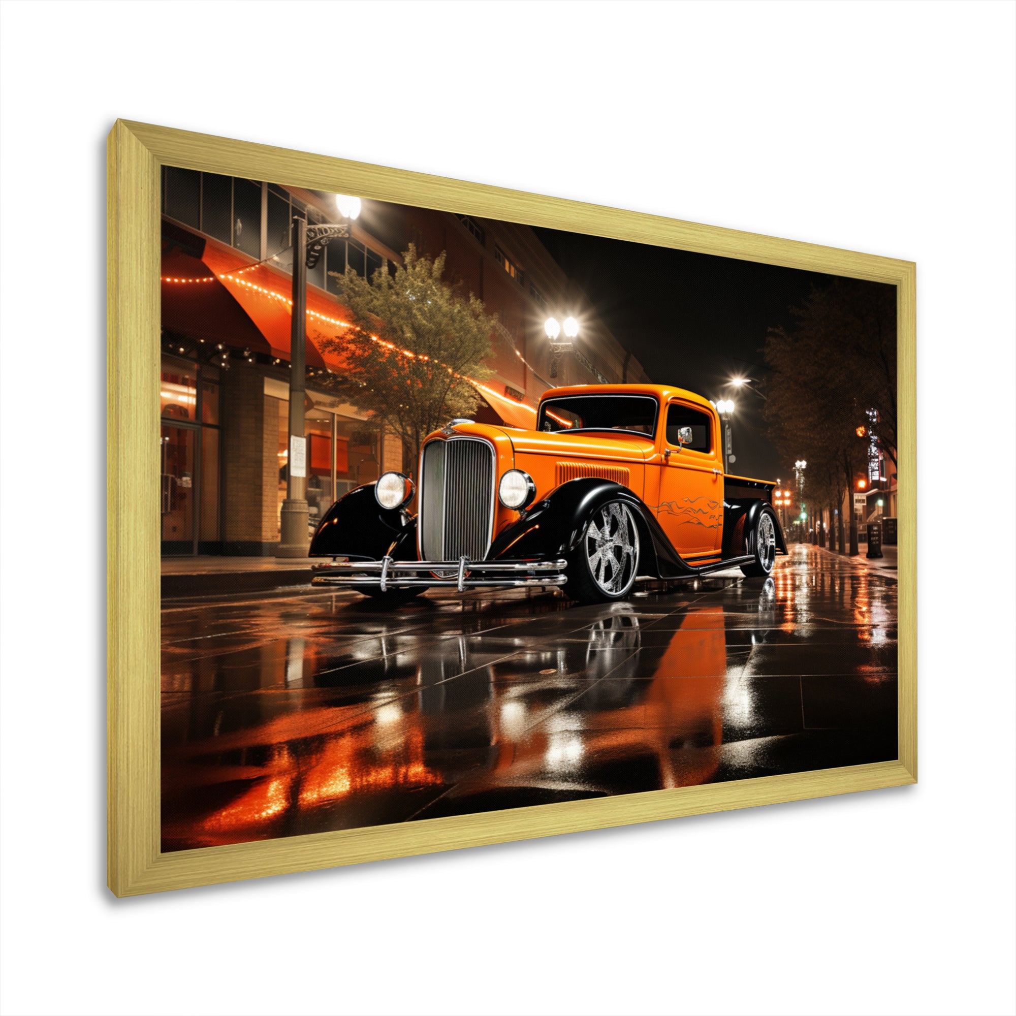 Orange Pickup Truck Night Drifters - Pickup Truck Canvas Wall Art