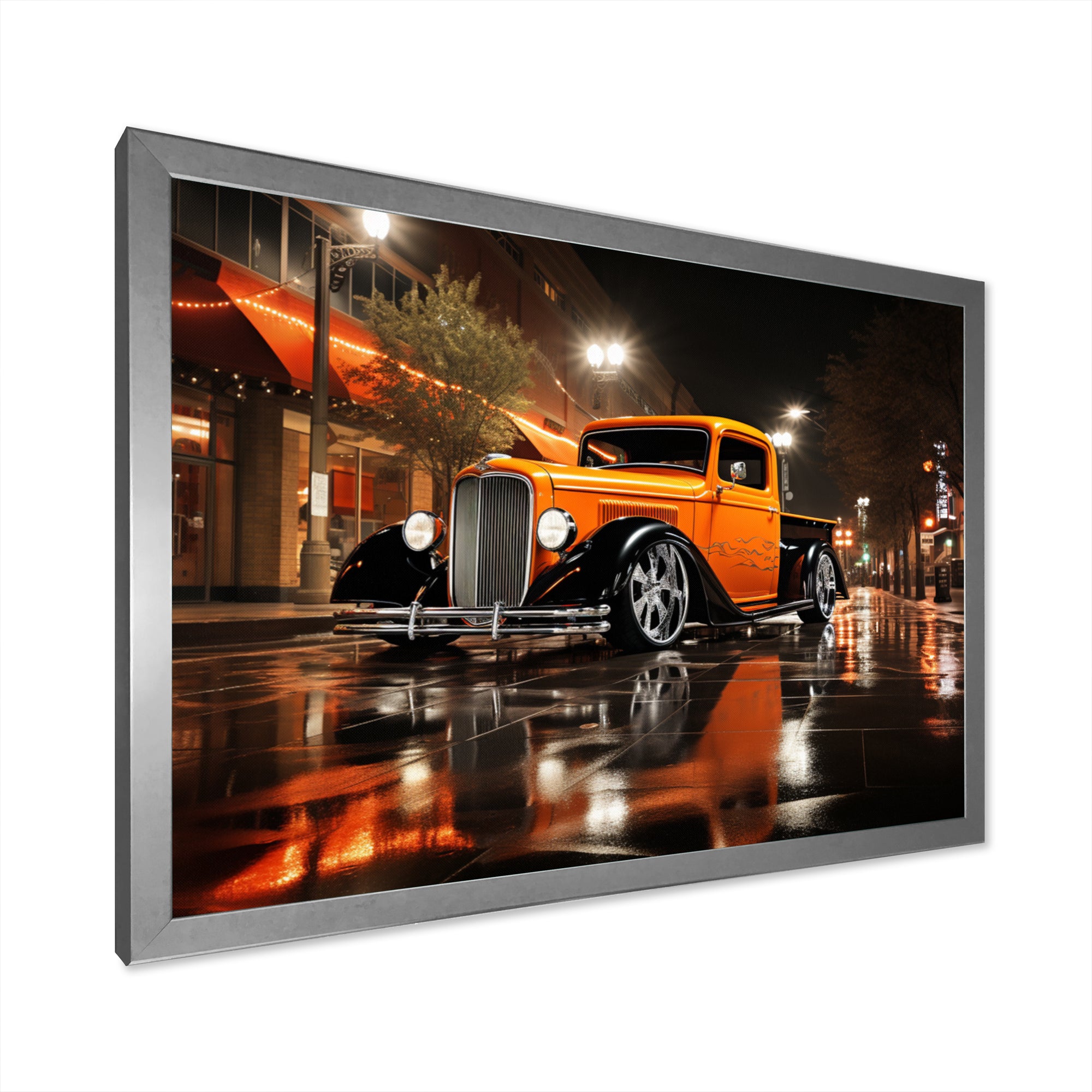 Orange Pickup Truck Night Drifters - Pickup Truck Canvas Wall Art