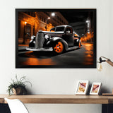 Black Orange Pickup Truck Night Drifters - Pickup Truck Canvas Wall Art