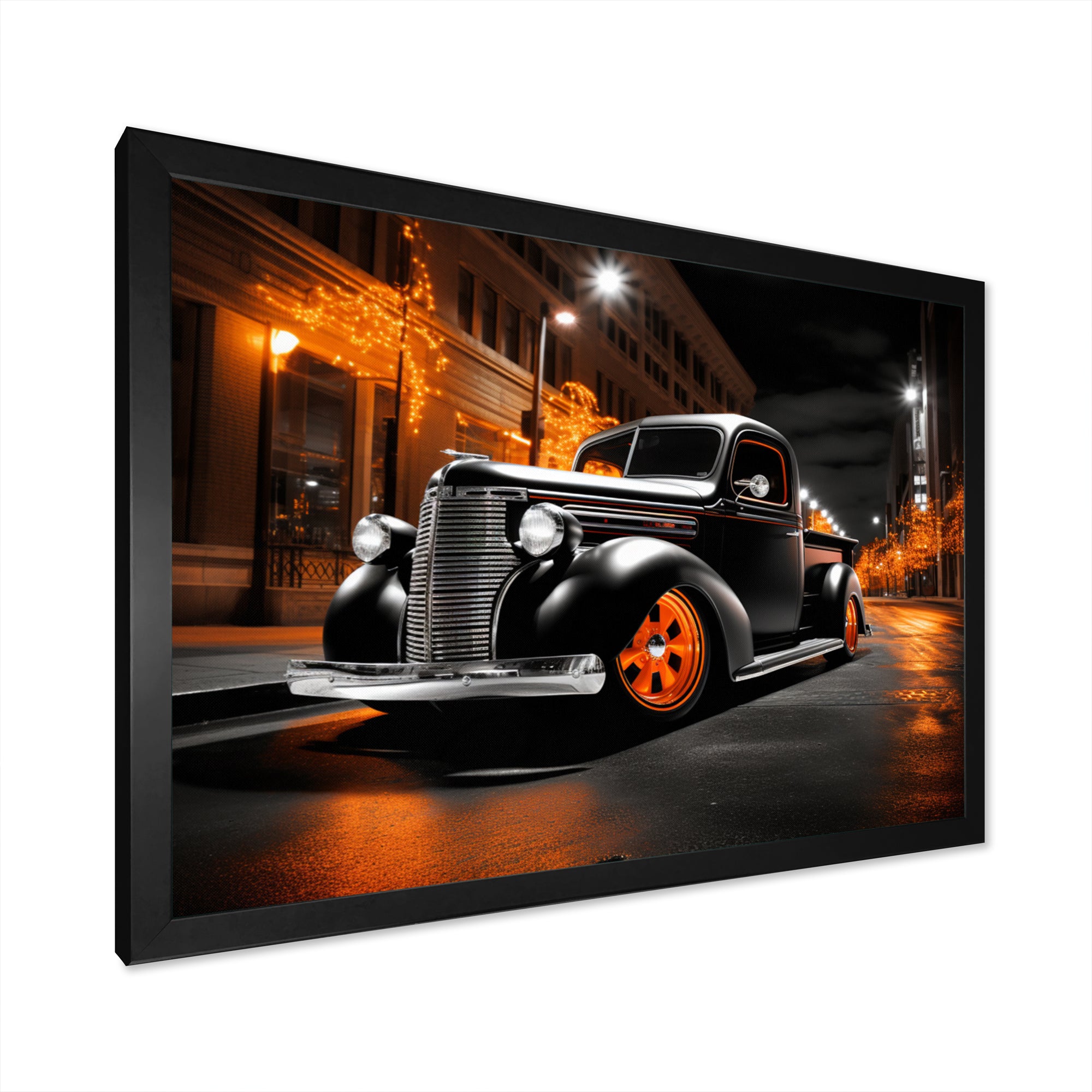Black Orange Pickup Truck Night Drifters - Pickup Truck Canvas Wall Art