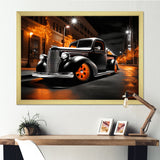 Black Orange Pickup Truck Night Drifters - Pickup Truck Canvas Wall Art