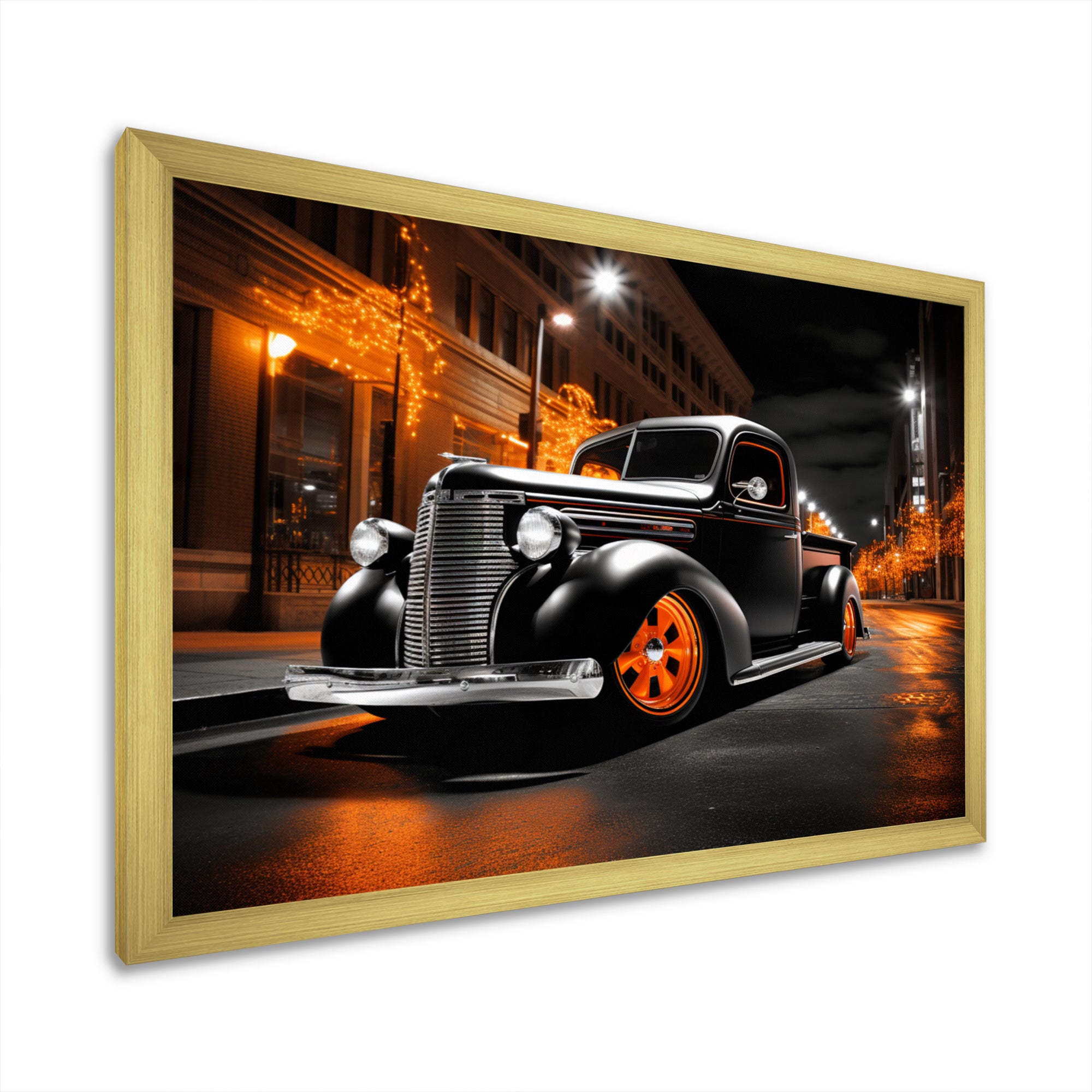 Black Orange Pickup Truck Night Drifters - Pickup Truck Canvas Wall Art