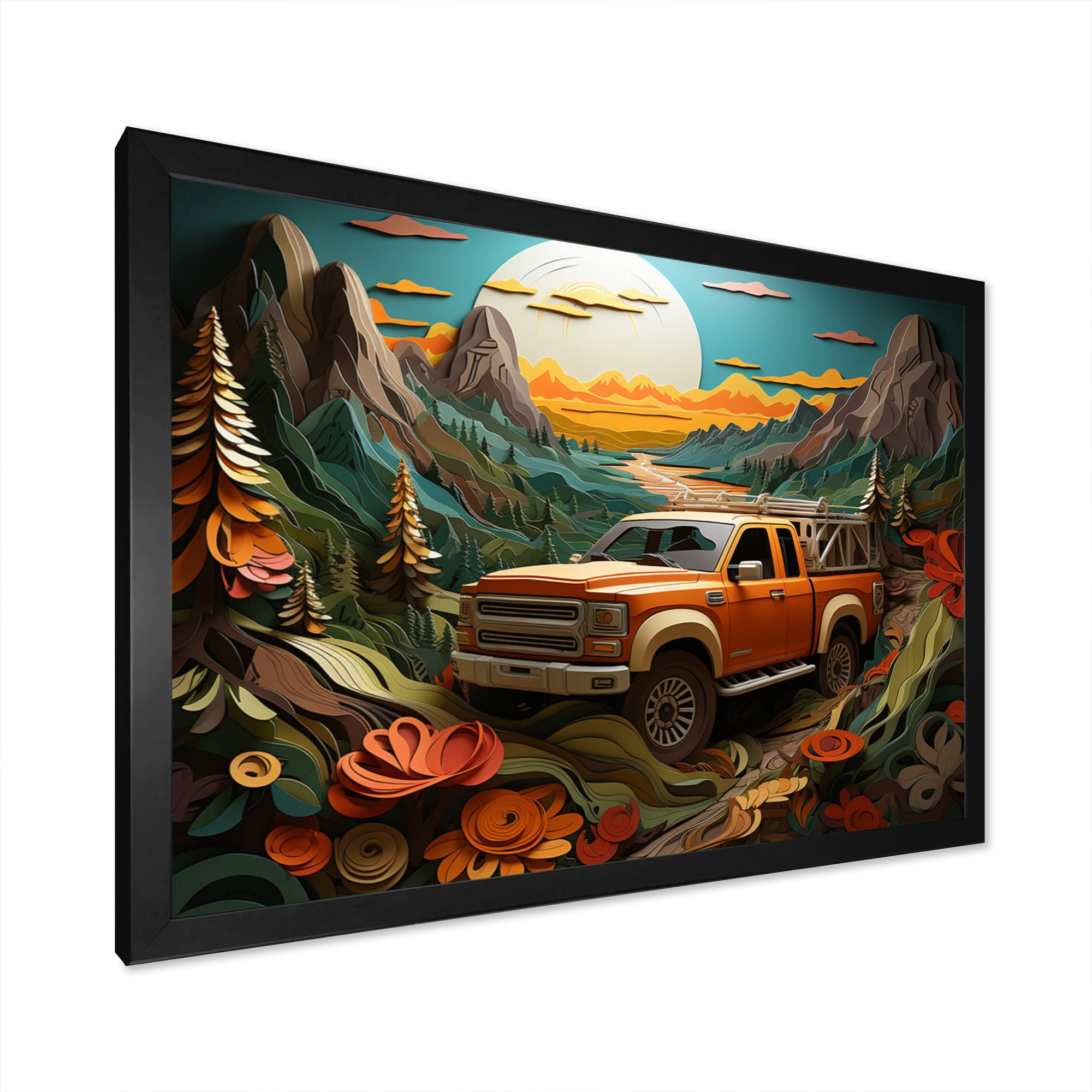 Orange Pickup Truck Offroad Adventures - Pickup Truck Canvas Wall Art