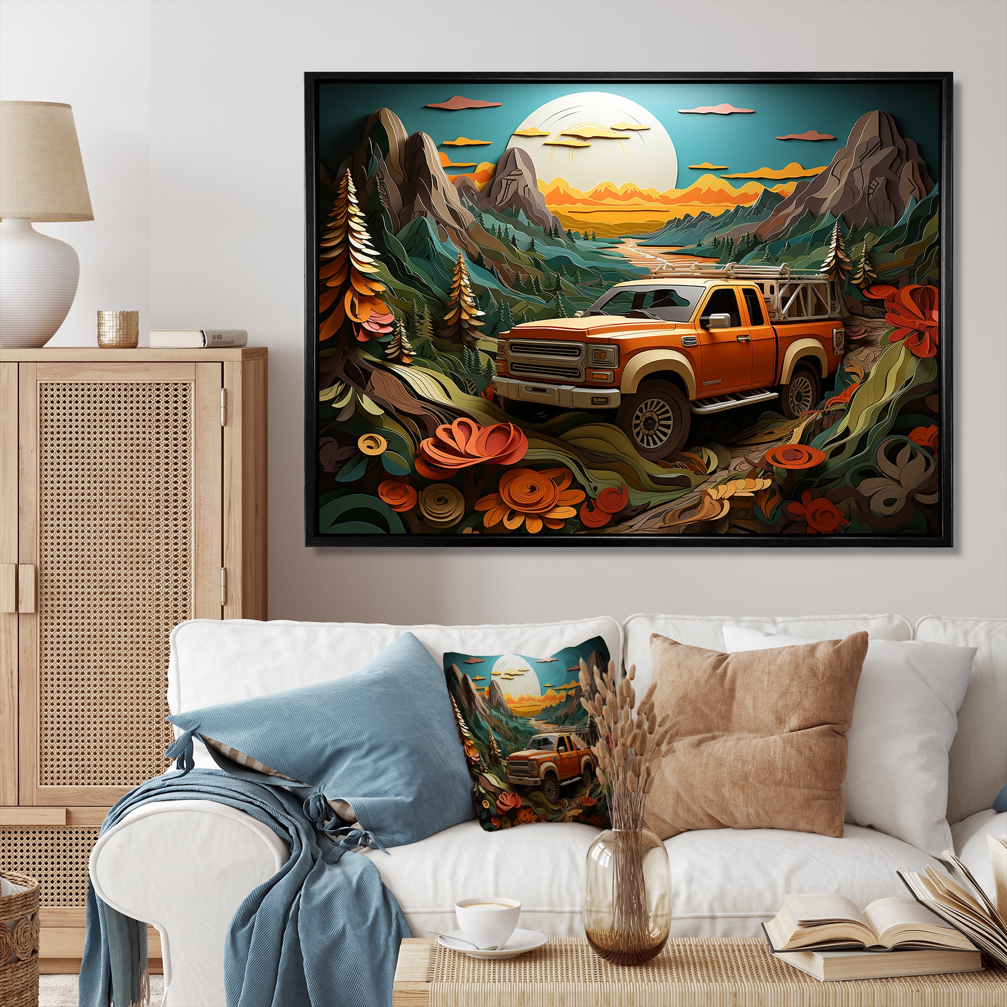 Orange Pickup Truck Offroad Adventures - Pickup Truck Canvas Wall Art