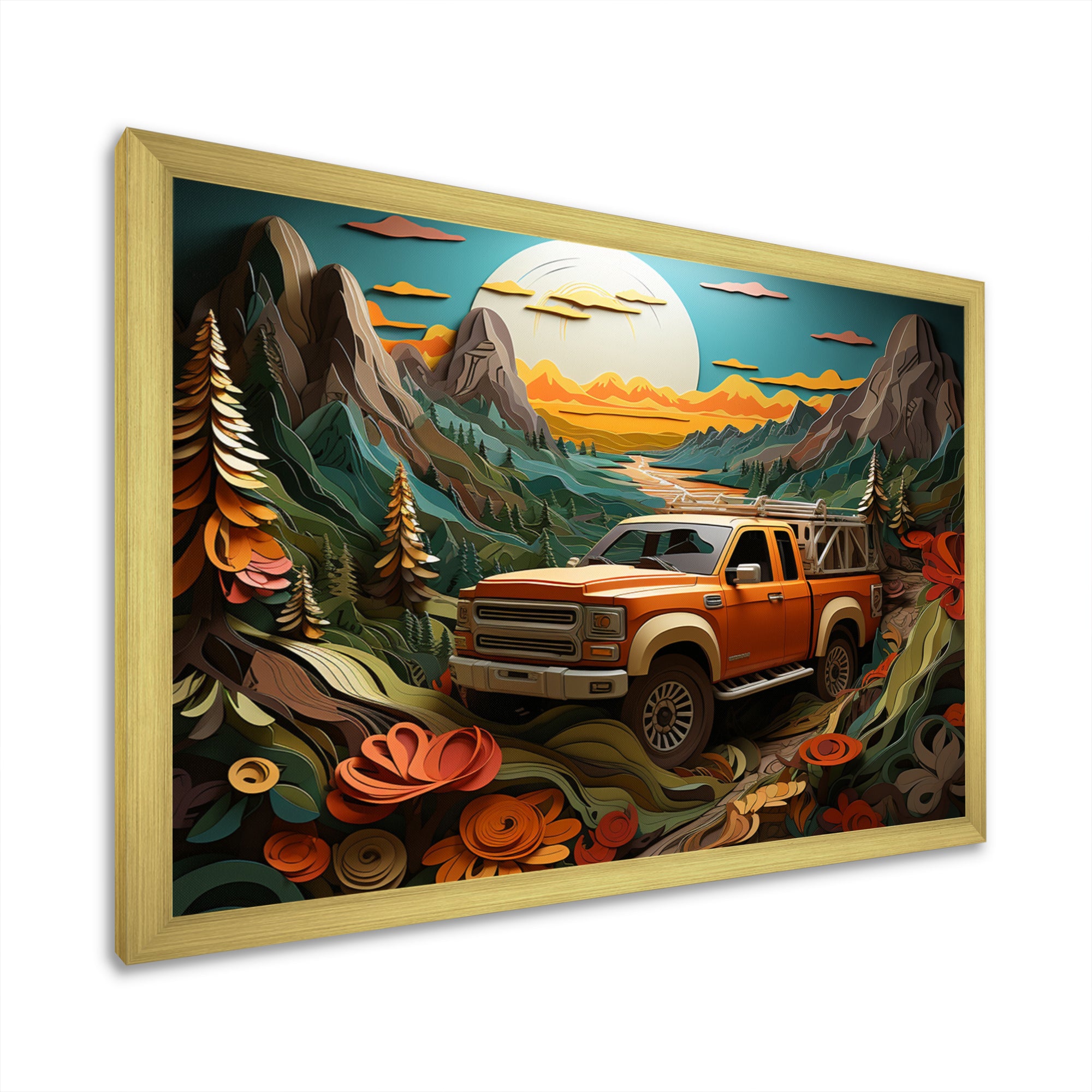 Orange Pickup Truck Offroad Adventures - Pickup Truck Canvas Wall Art