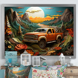 Orange Pickup Truck Offroad Adventures - Pickup Truck Canvas Wall Art
