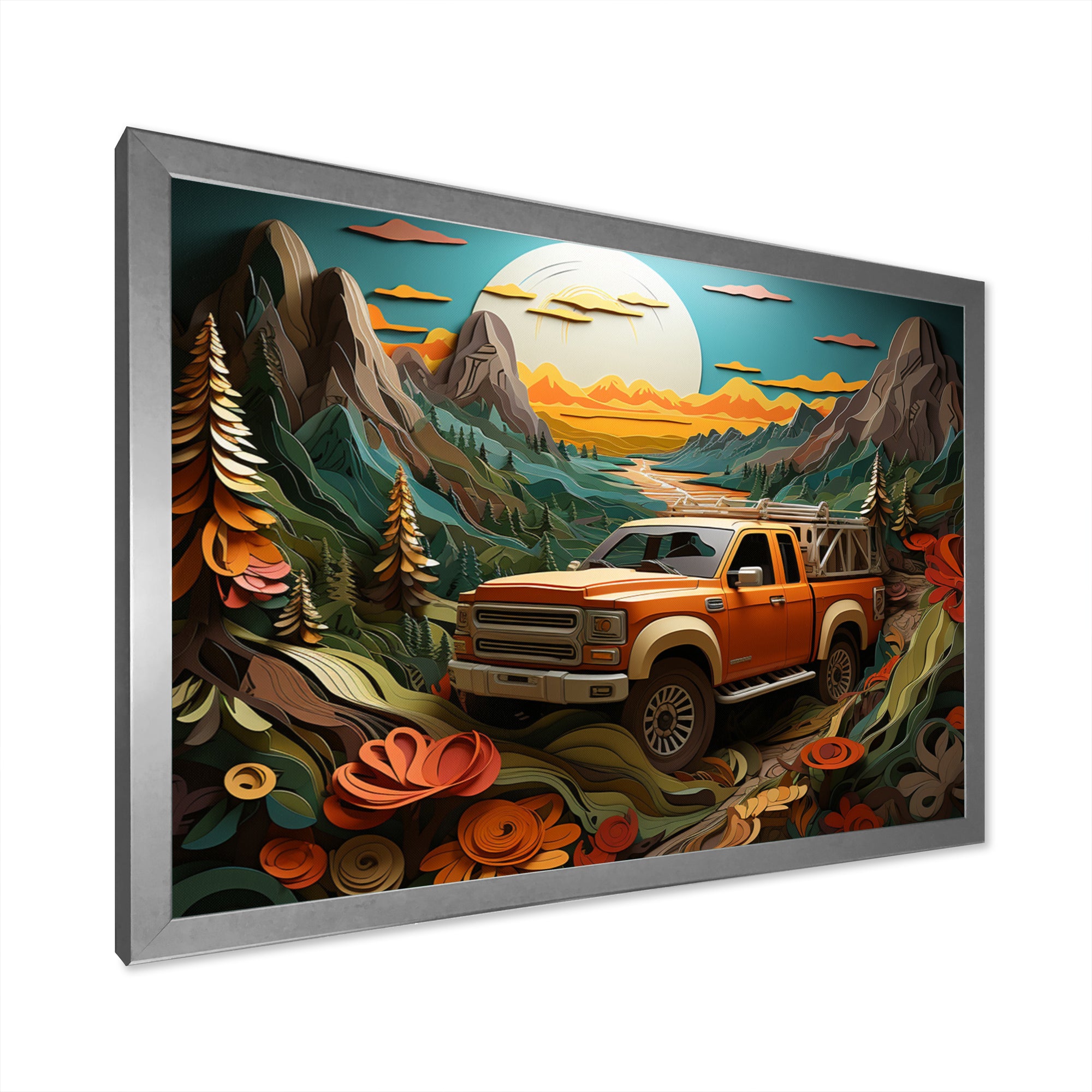 Orange Pickup Truck Offroad Adventures - Pickup Truck Canvas Wall Art