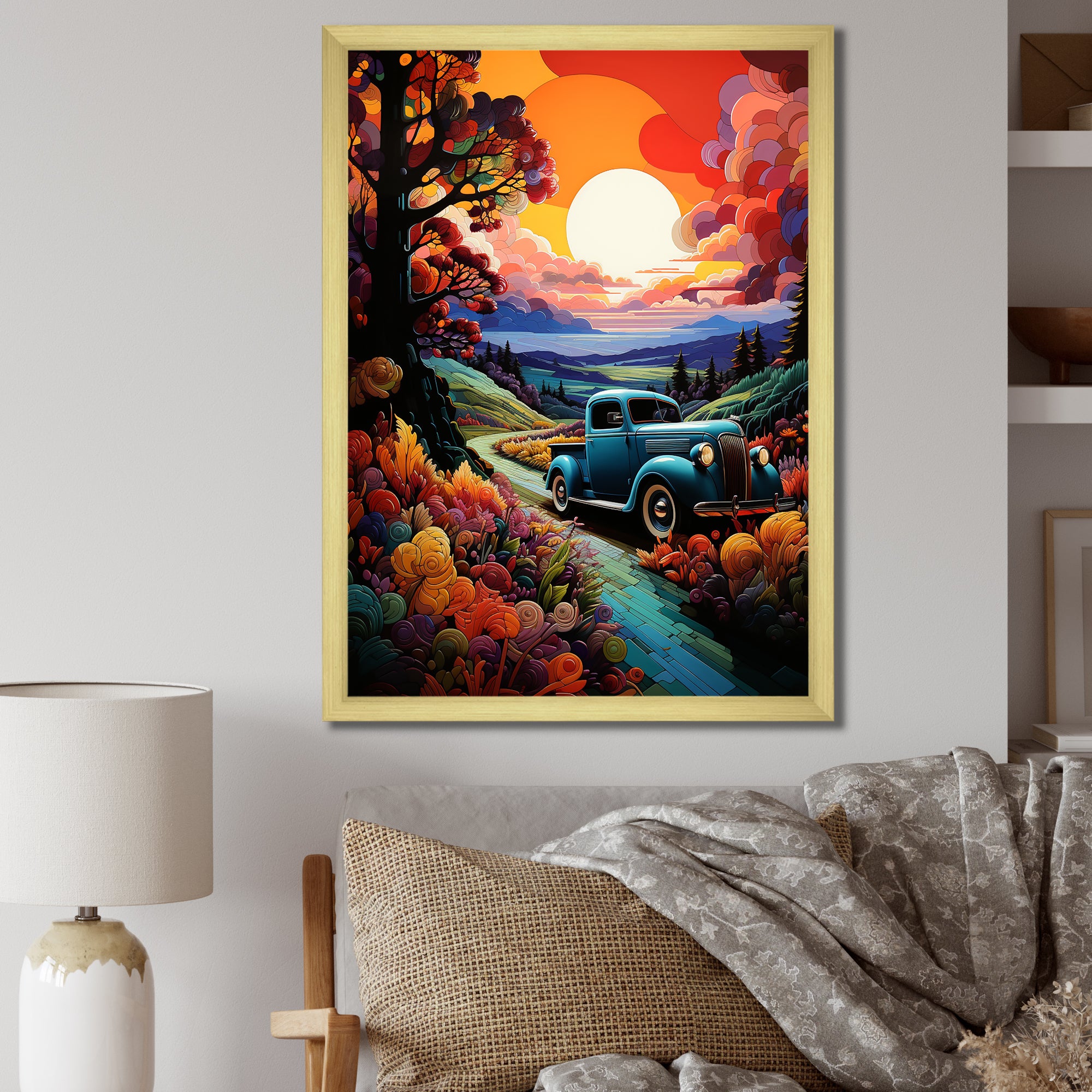 Colorful Pickup Truck Road Legends I - Pickup Truck Canvas Wall Art