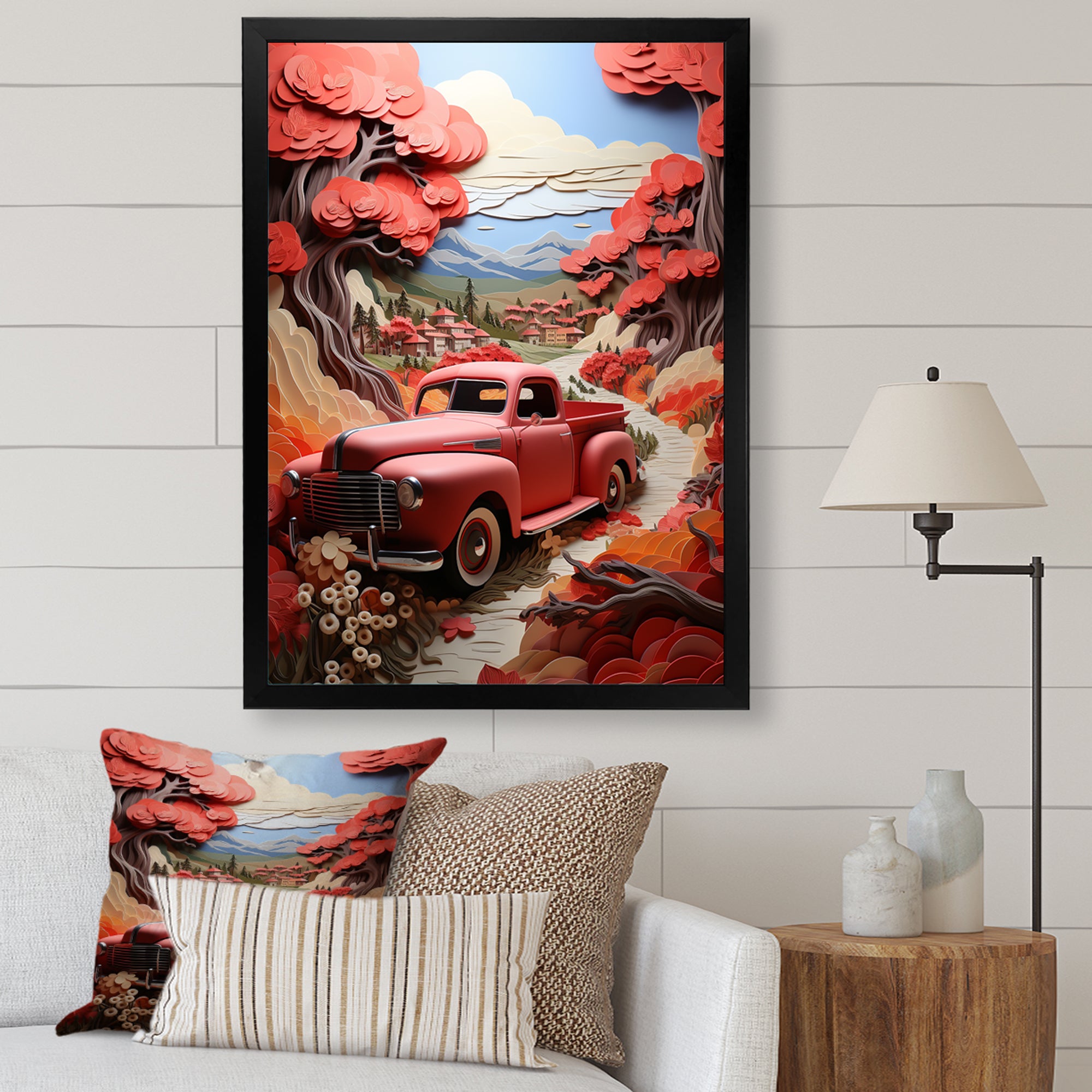 Coral Pickup Truck Road Legends I - Pickup Truck Canvas Wall Art