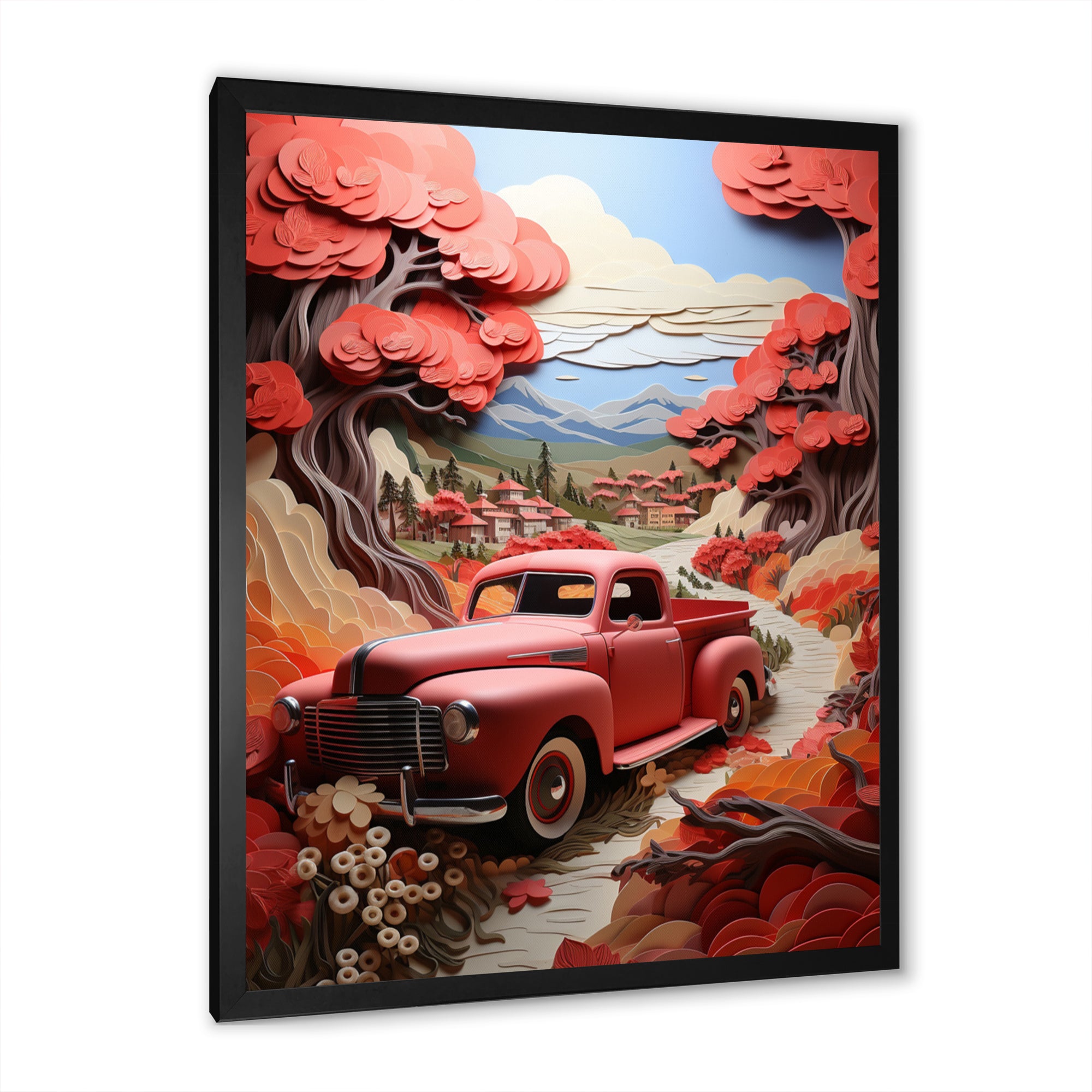 Coral Pickup Truck Road Legends I - Pickup Truck Canvas Wall Art