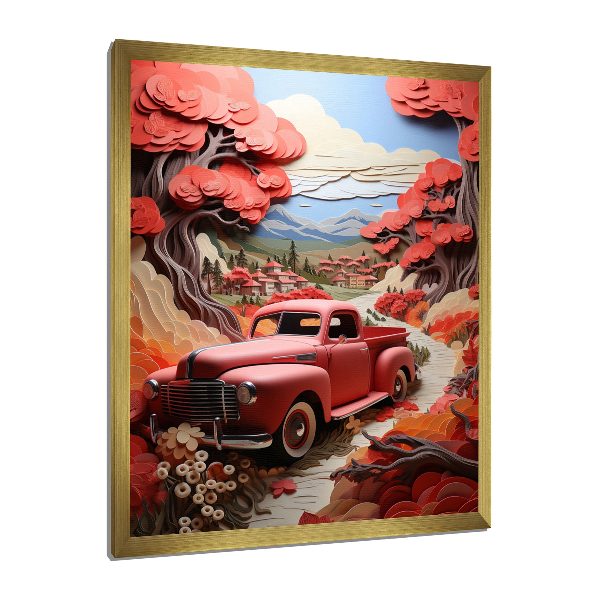 Coral Pickup Truck Road Legends I - Pickup Truck Canvas Wall Art