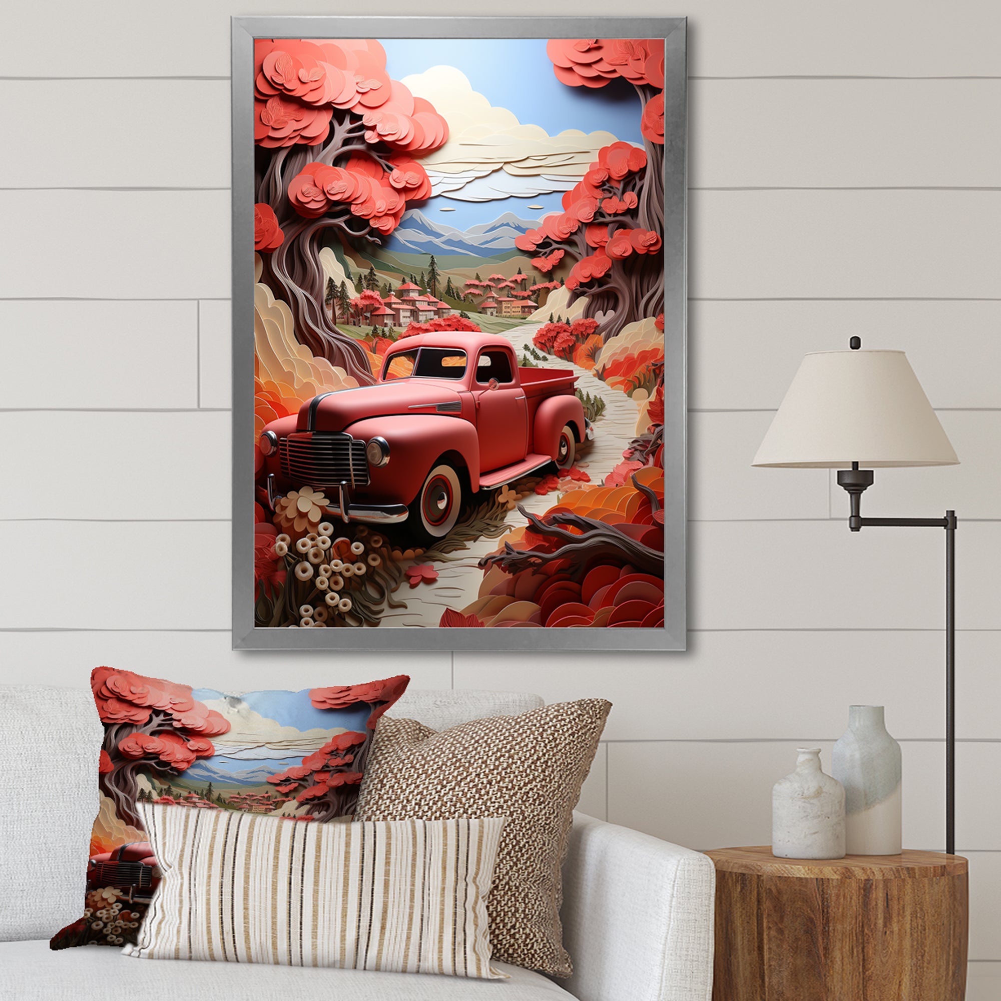 Coral Pickup Truck Road Legends I - Pickup Truck Canvas Wall Art
