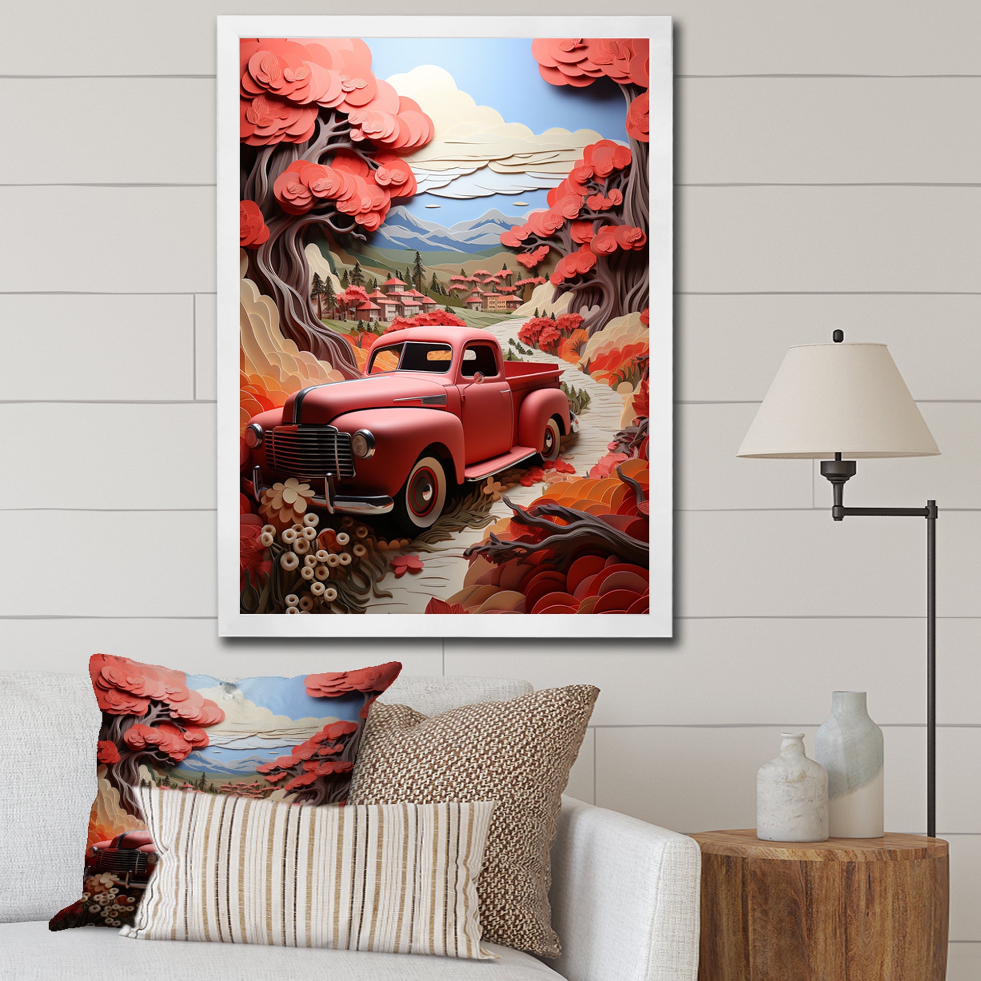 Coral Pickup Truck Road Legends I - Pickup Truck Canvas Wall Art