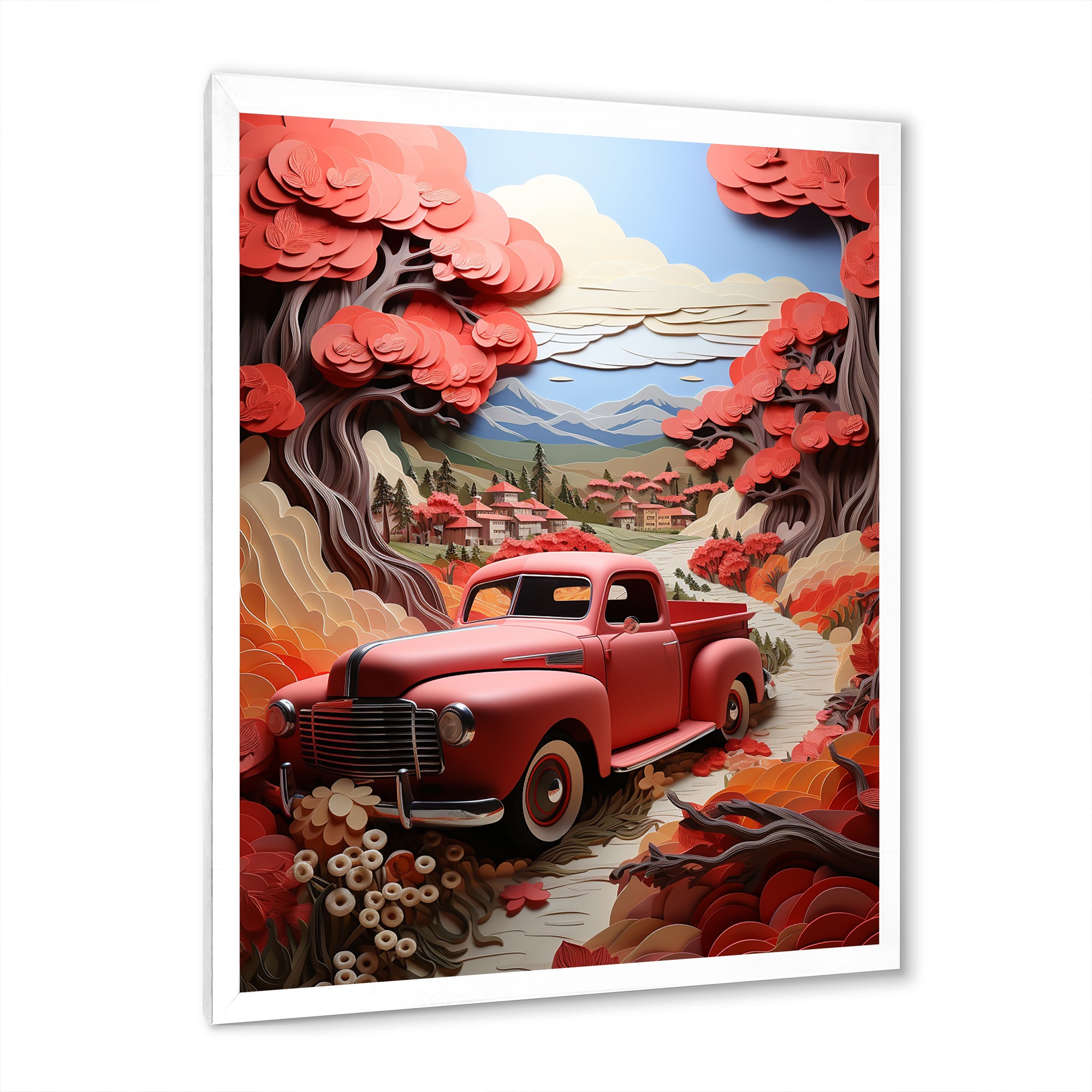 Coral Pickup Truck Road Legends I - Pickup Truck Canvas Wall Art
