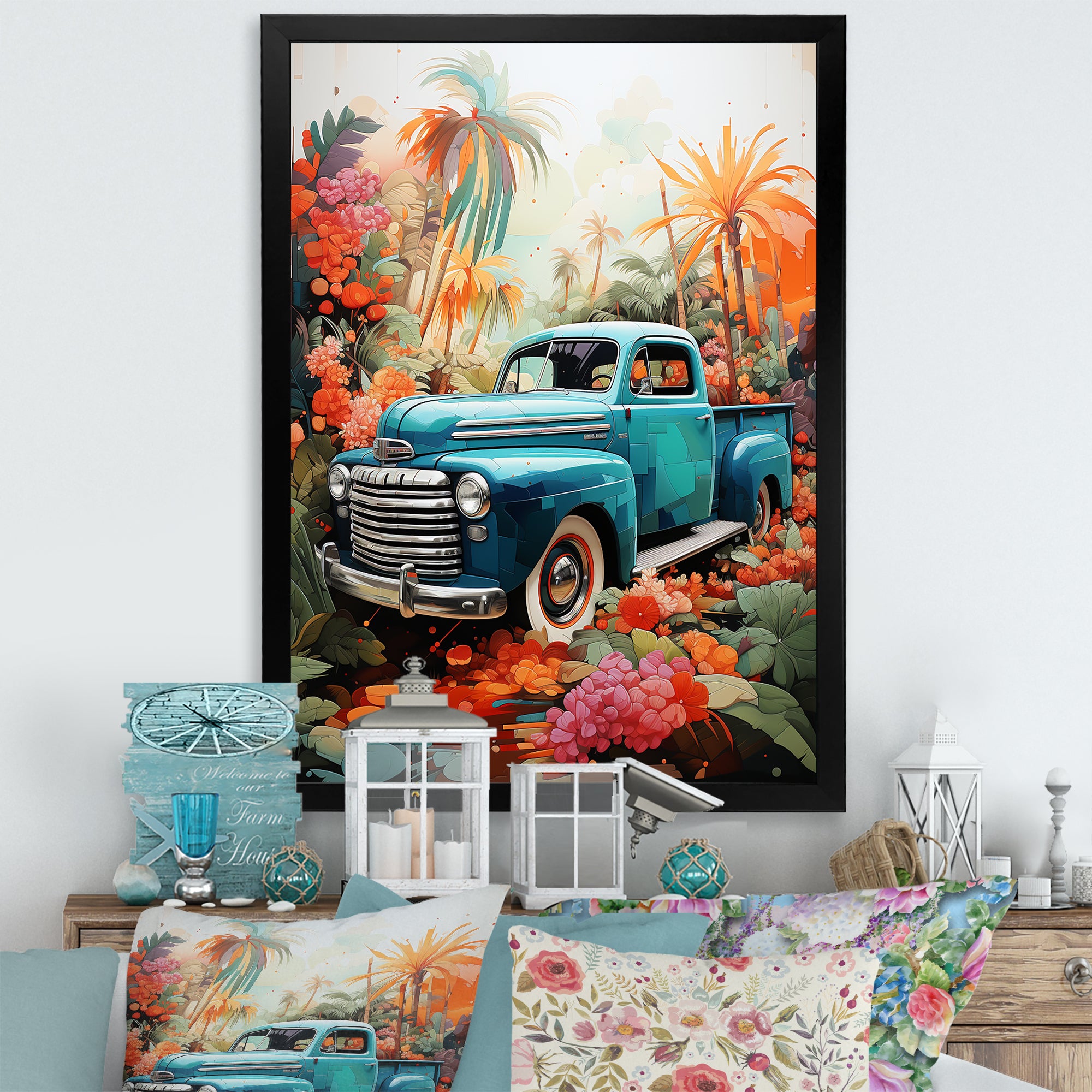 Pickup Truck Tropical Legends - Pickup Truck Canvas Wall Art