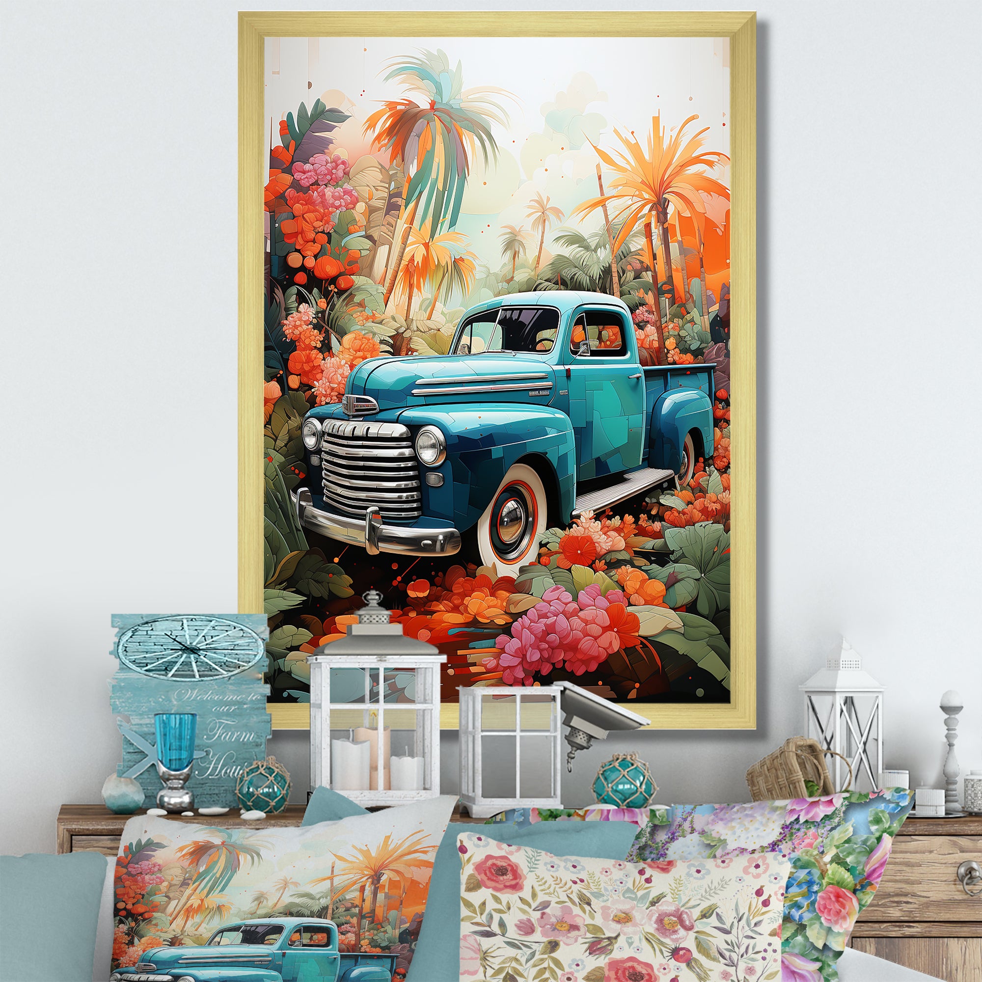 Pickup Truck Tropical Legends - Pickup Truck Canvas Wall Art