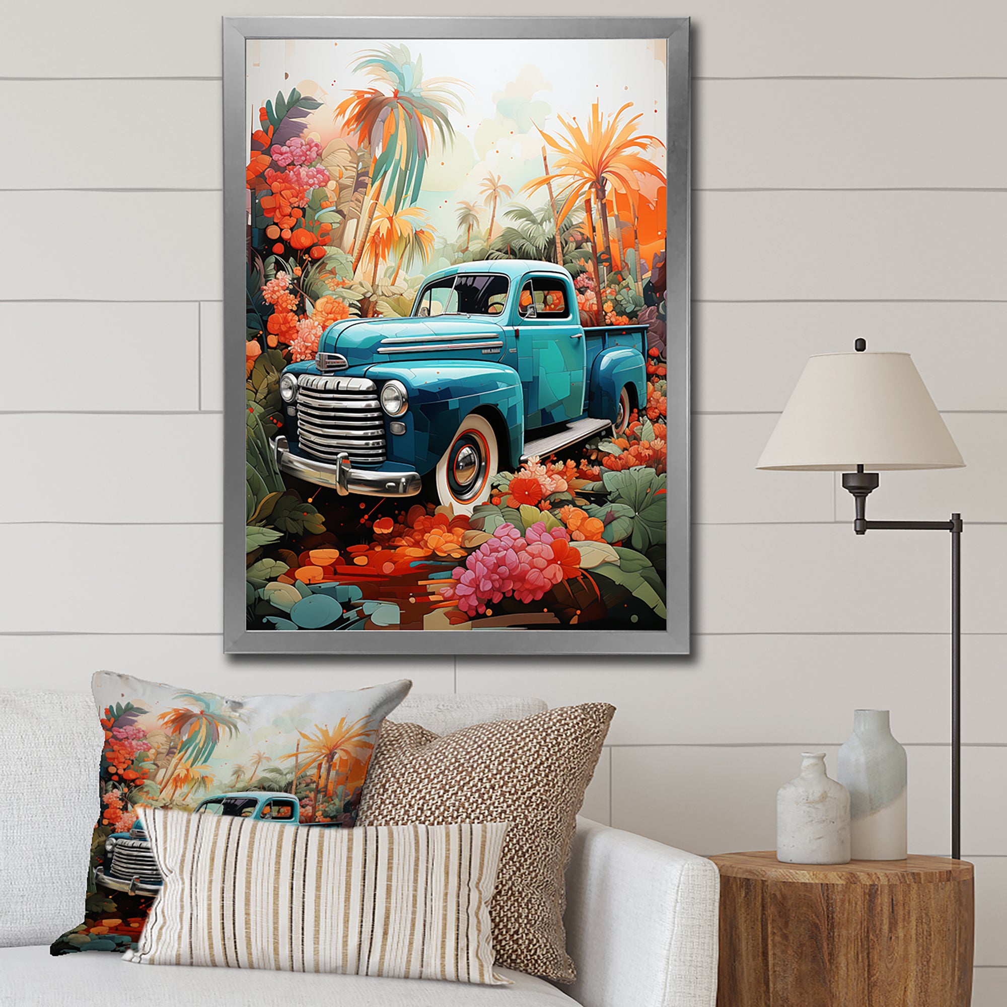 Pickup Truck Tropical Legends - Pickup Truck Canvas Wall Art