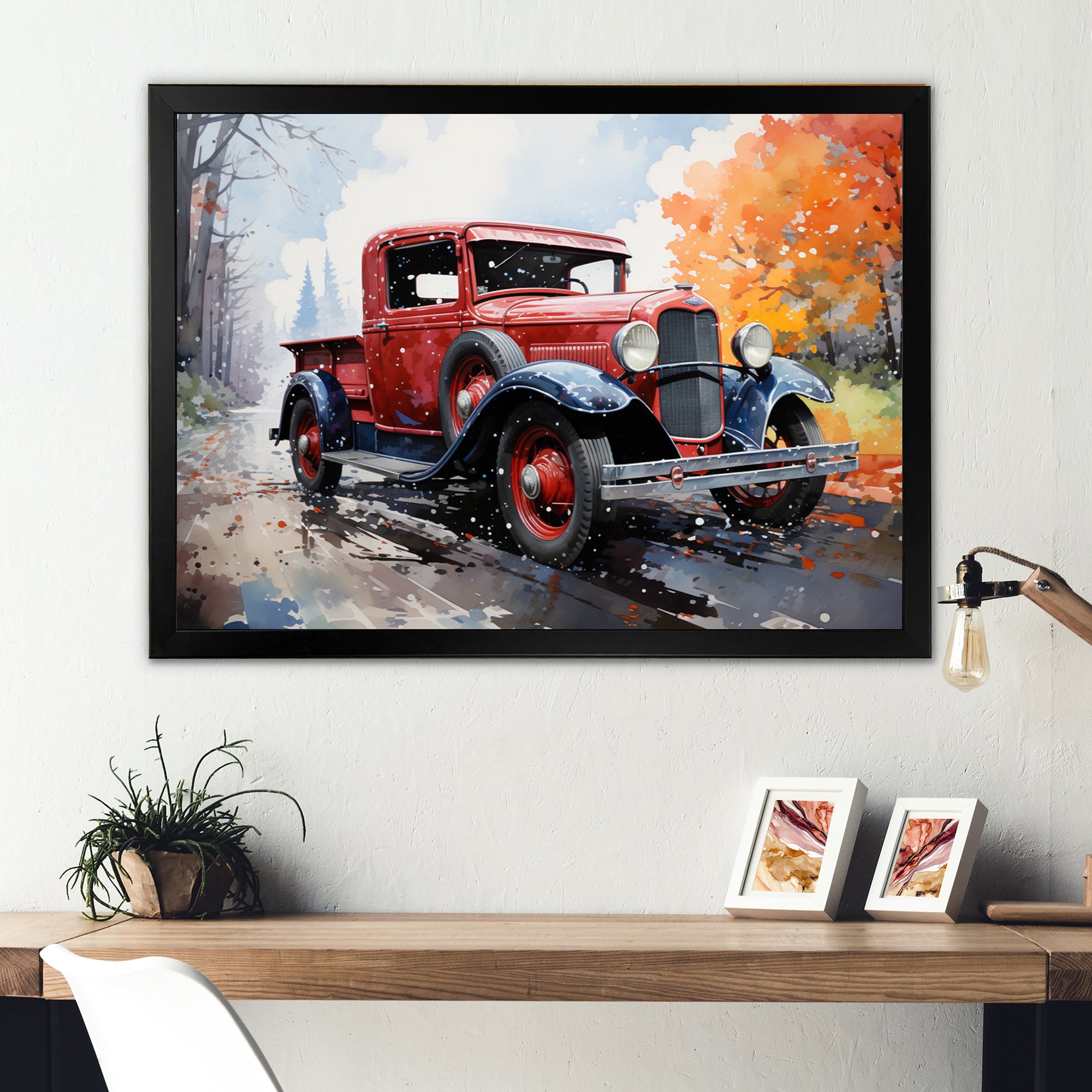 Red Pickup Truck Road Legends I - Pickup Truck Canvas Wall Art
