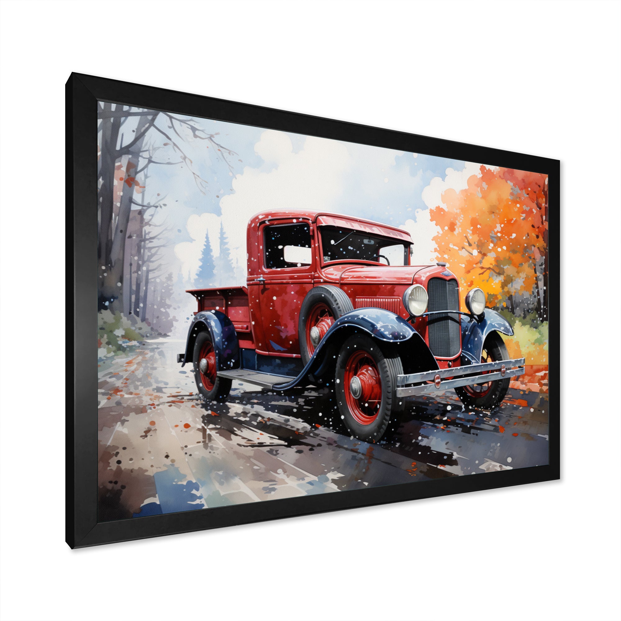 Red Pickup Truck Road Legends I - Pickup Truck Canvas Wall Art