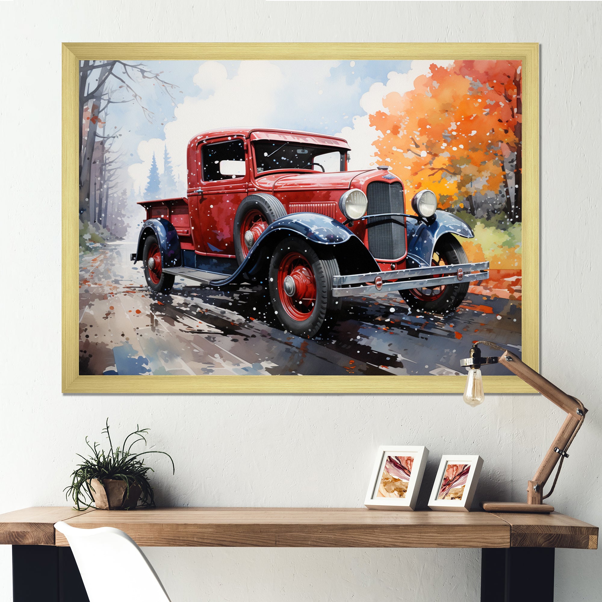 Red Pickup Truck Road Legends I - Pickup Truck Canvas Wall Art