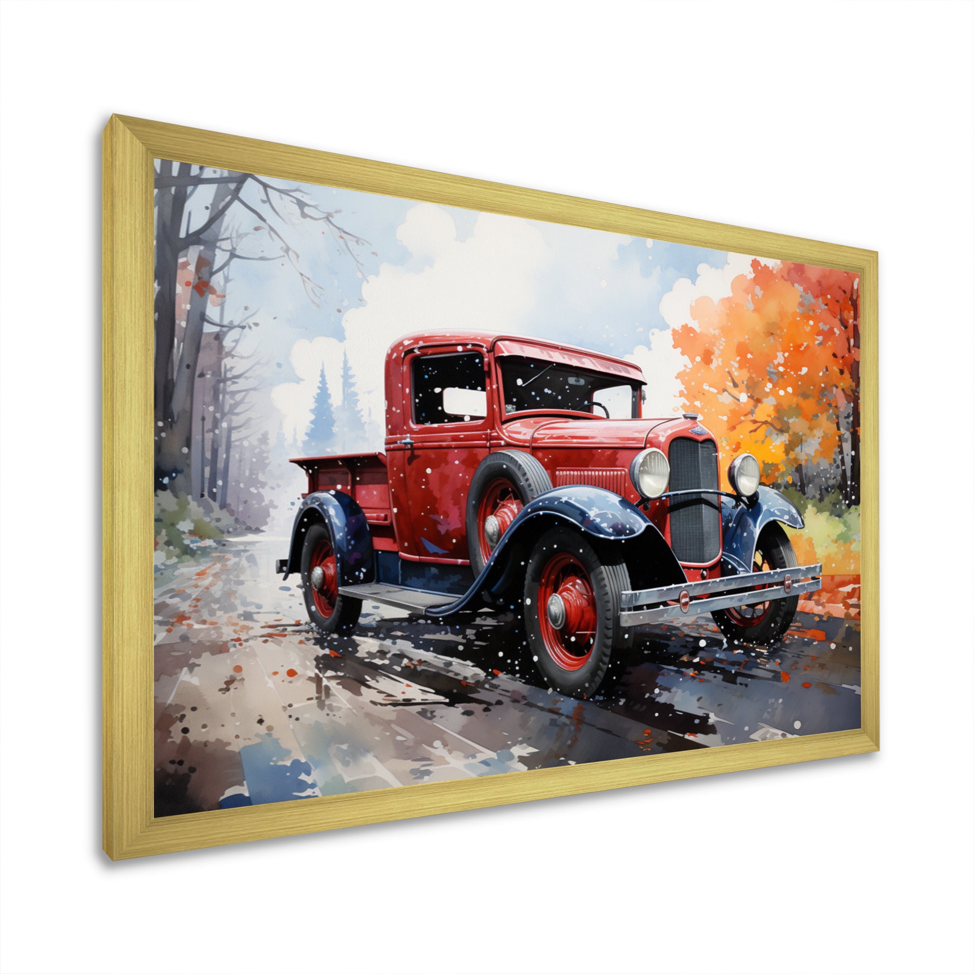 Red Pickup Truck Road Legends I - Pickup Truck Canvas Wall Art