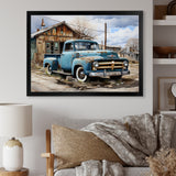 Blue Pickup Truck Roadside Nostalgia - Pickup Truck Canvas Wall Art