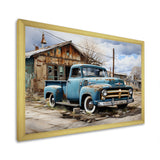 Blue Pickup Truck Roadside Nostalgia - Pickup Truck Canvas Wall Art
