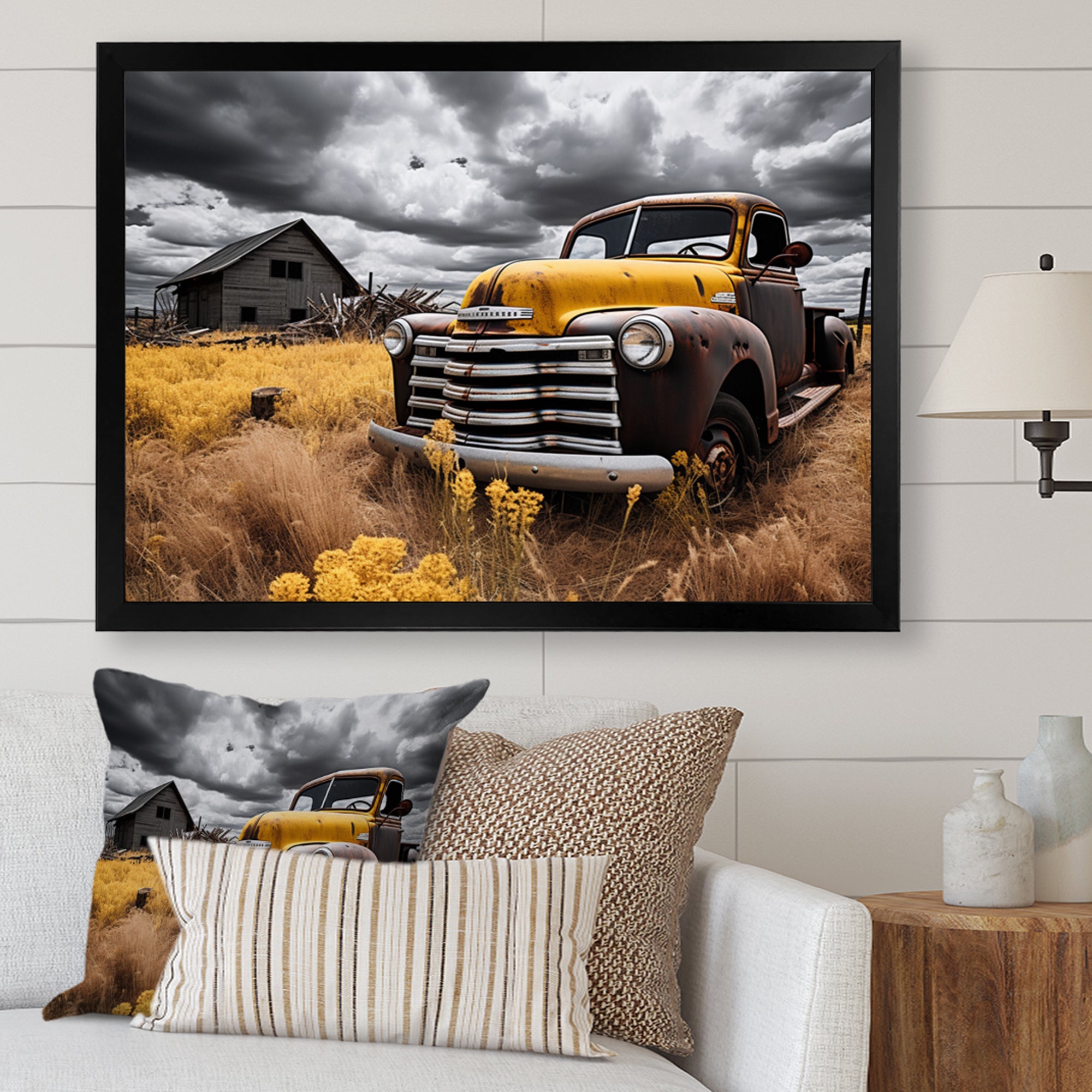 Yellow Pickup Truck Rustic Rides I - Pickup Truck Canvas Wall Art