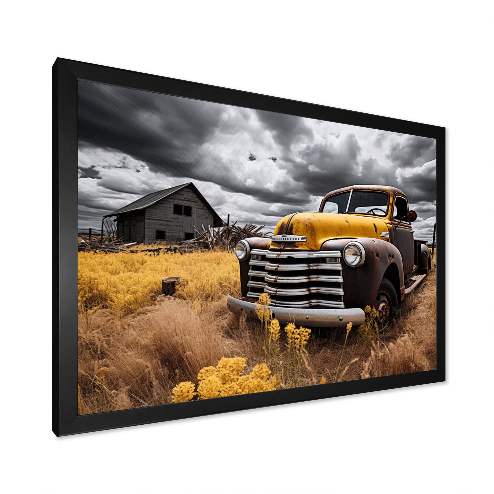 Yellow Pickup Truck Rustic Rides I - Pickup Truck Canvas Wall Art