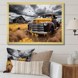 Yellow Pickup Truck Rustic Rides I - Pickup Truck Canvas Wall Art