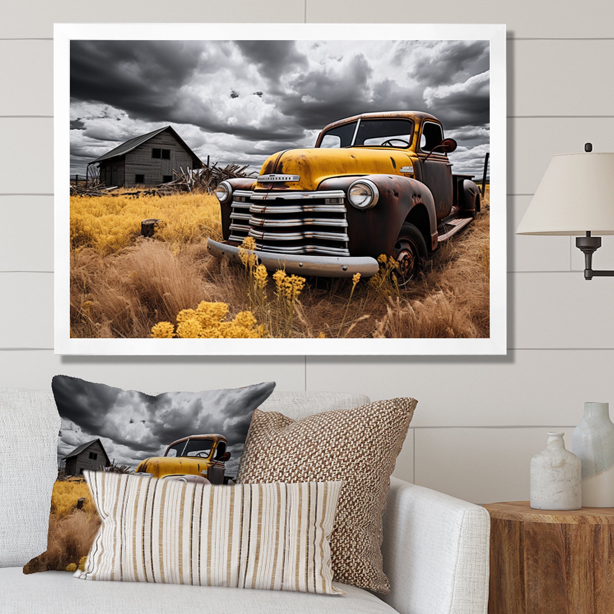 Yellow Pickup Truck Rustic Rides I - Pickup Truck Canvas Wall Art