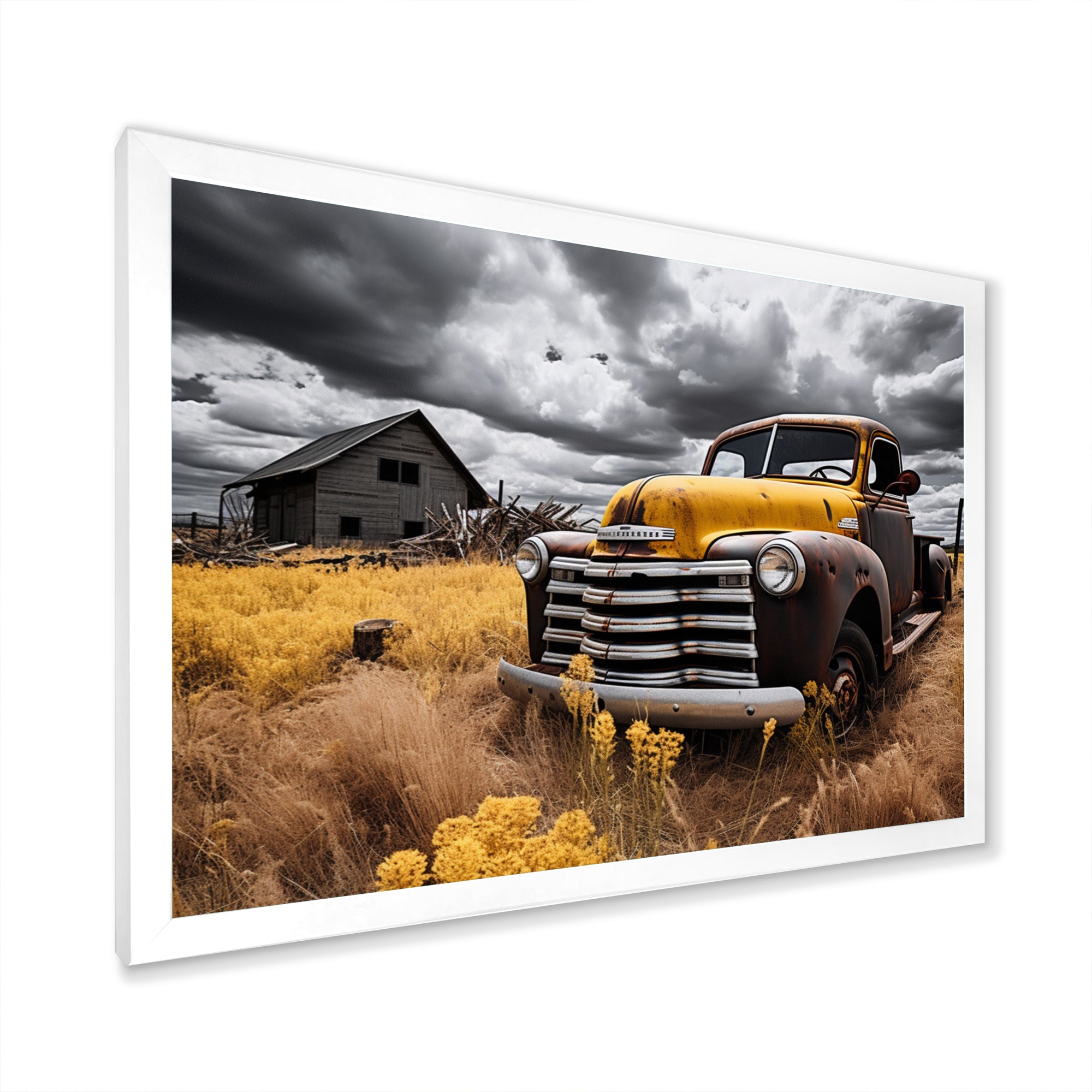 Yellow Pickup Truck Rustic Rides I - Pickup Truck Canvas Wall Art