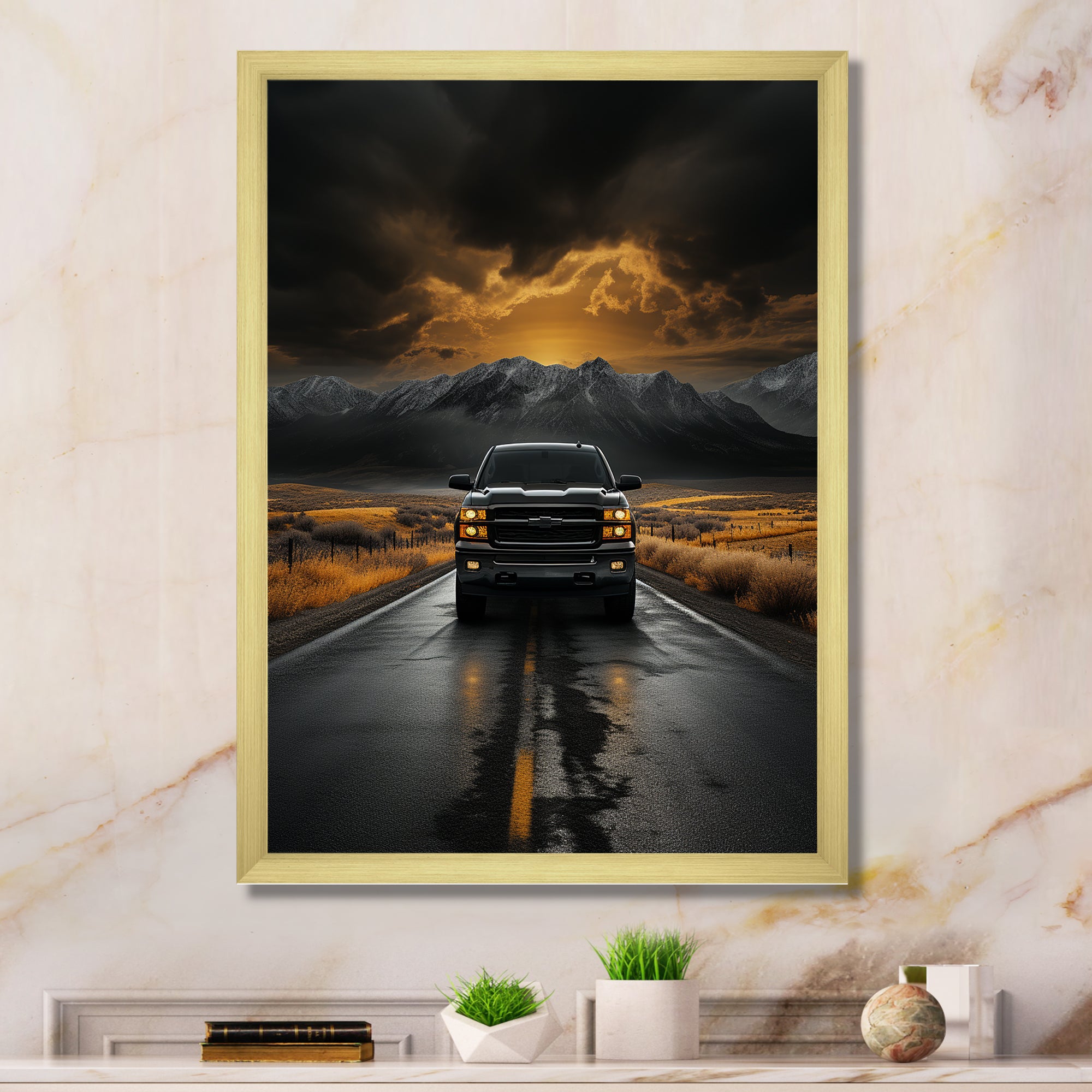 Pickup Truck The Road - Pickup Truck Canvas Wall Art