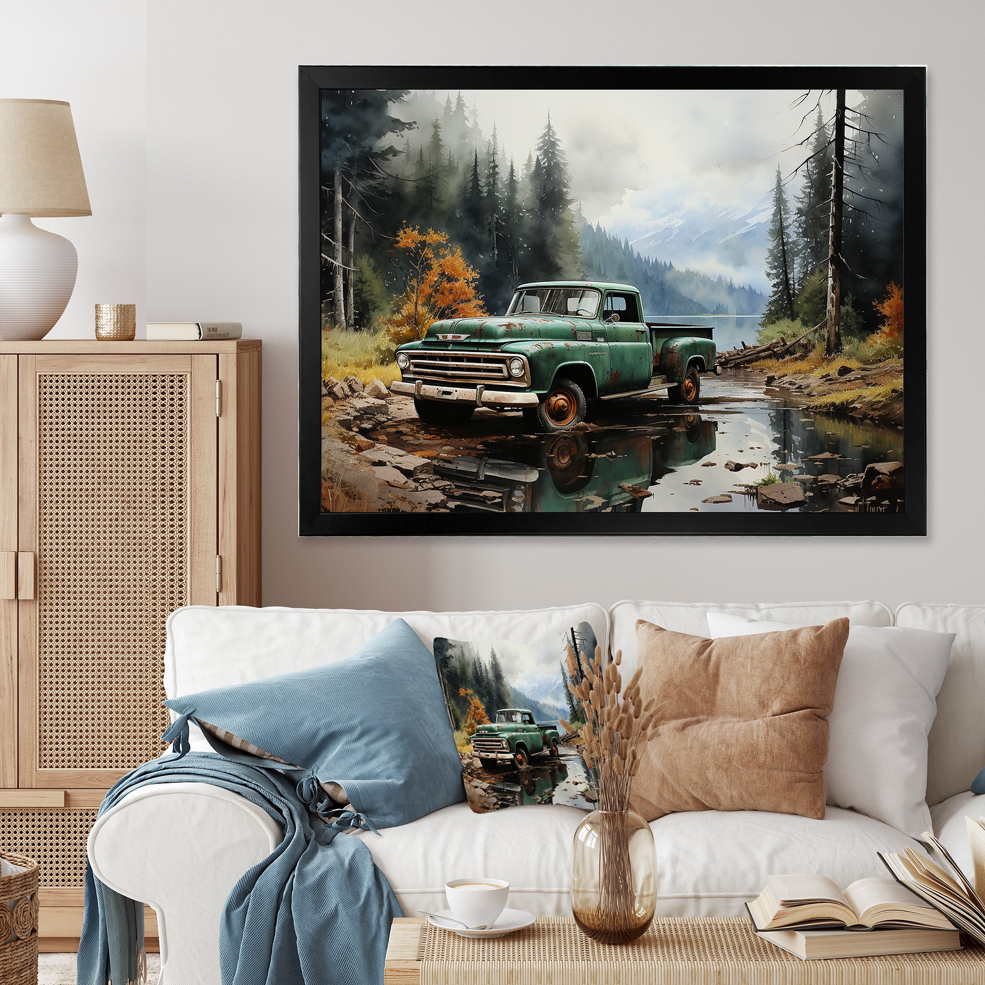 Pickup Truck Tranquil Lakeside I - Pickup Truck Canvas Wall Art
