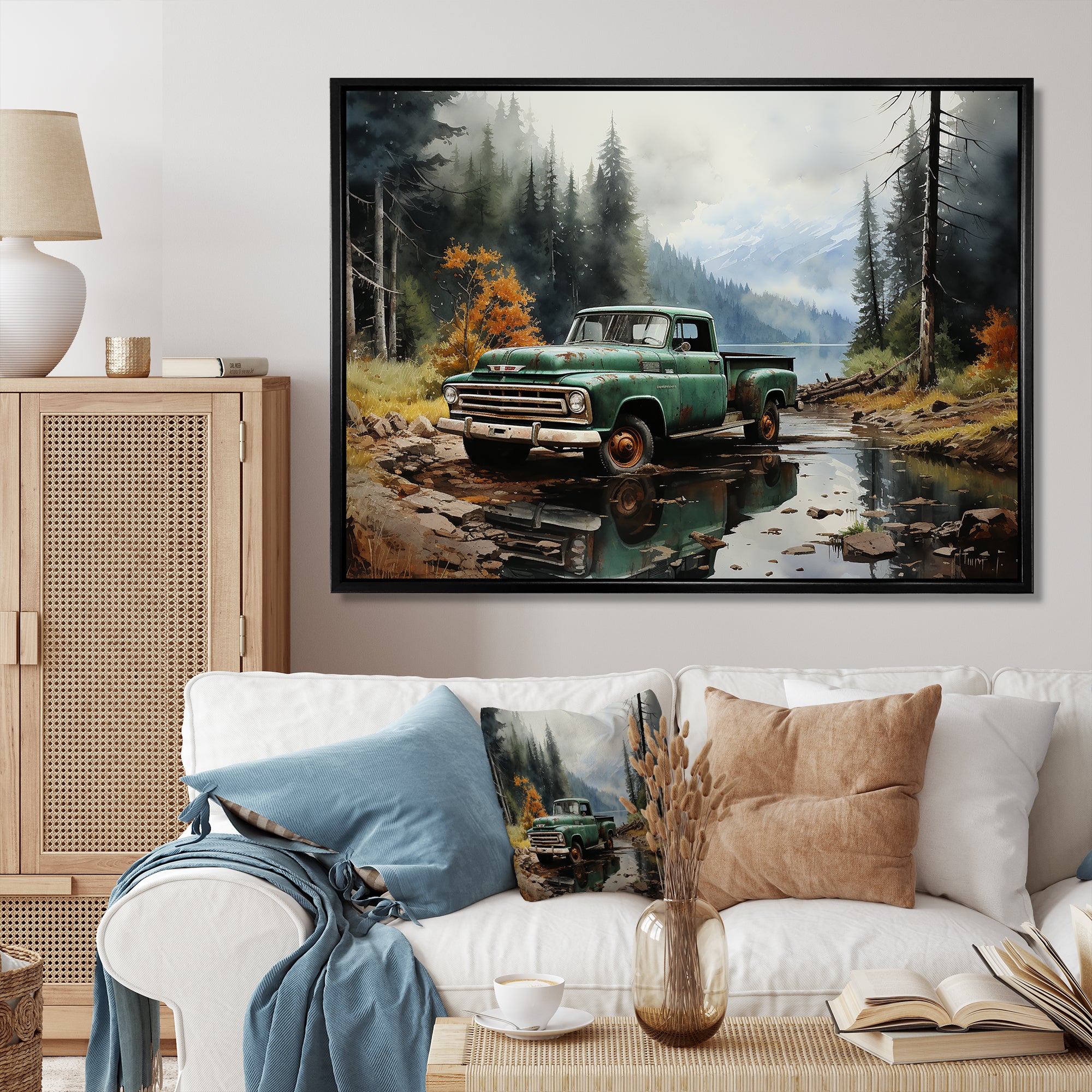 Pickup Truck Tranquil Lakeside I - Pickup Truck Canvas Wall Art